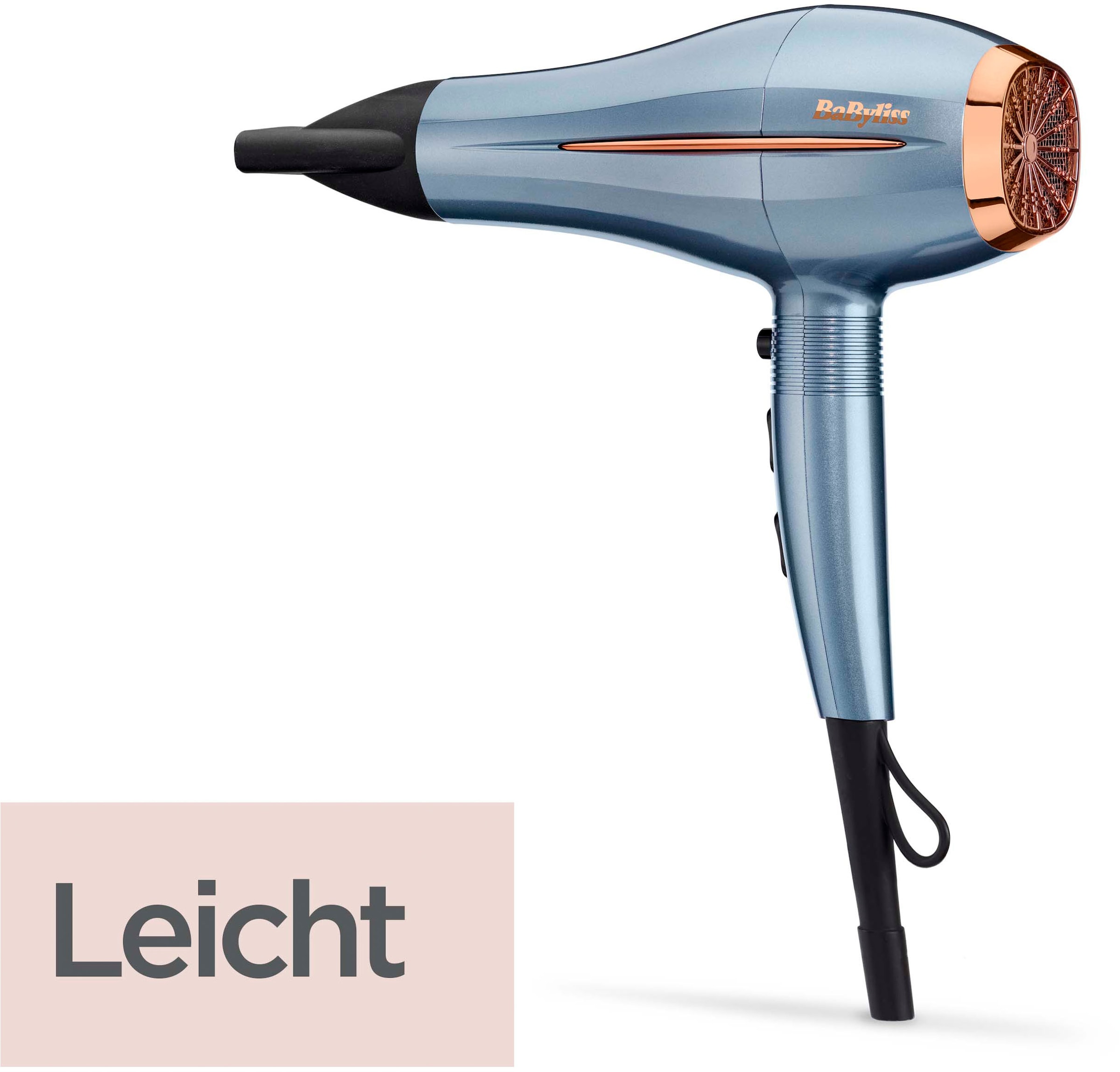 BaByliss Haartrockner »BaByliss Denim Luxe Haartrockner mit Ionen-Technologie, D251PE« 2.200 W Föhn mit Aufsatz, HTDC-Motor, 2200W, Keramik-Technologie