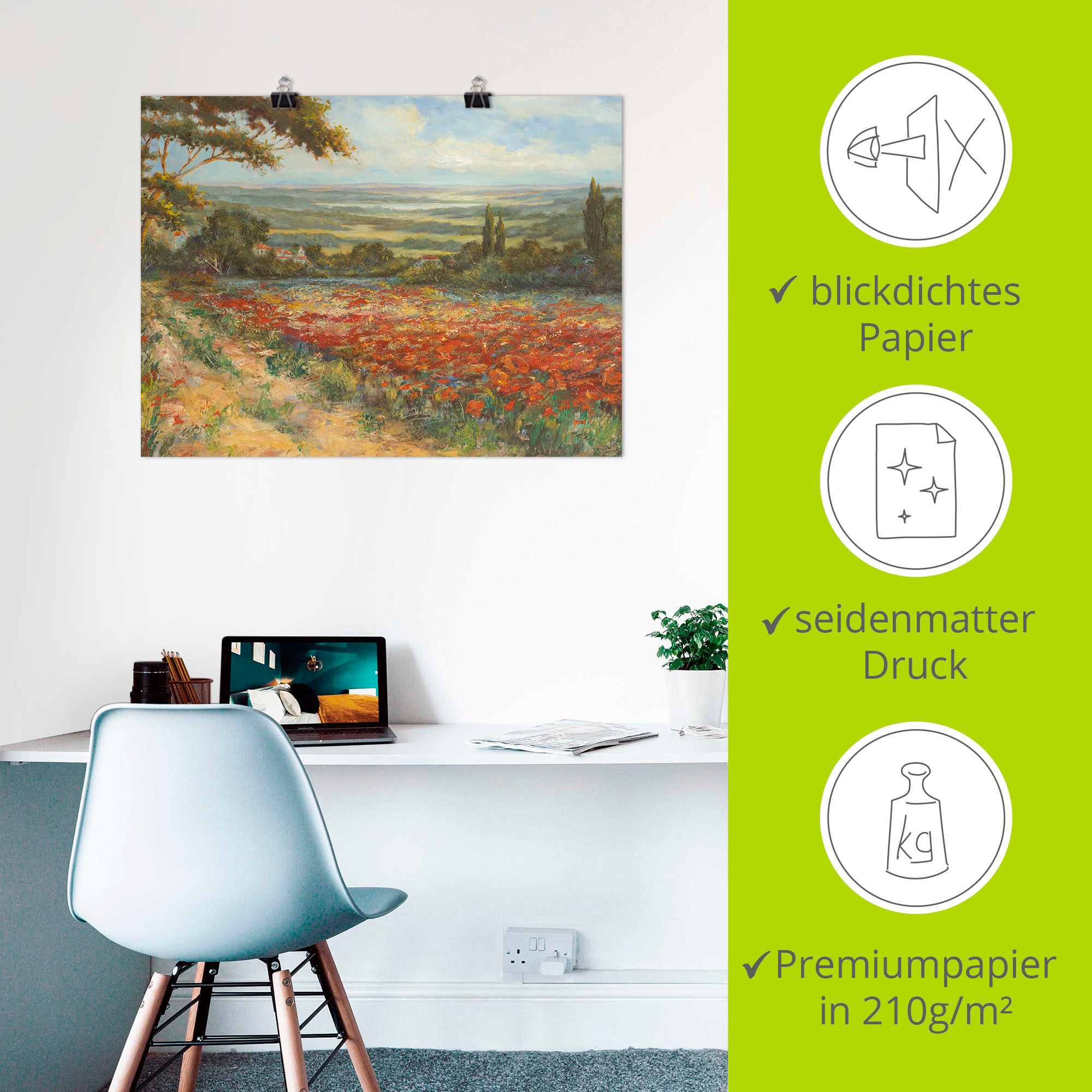 Artland Wandbild »Weg am Mohnfeld«, Wiesen & Bäume, (1 St.), als Leinwandbild, Poster in verschied. Größen