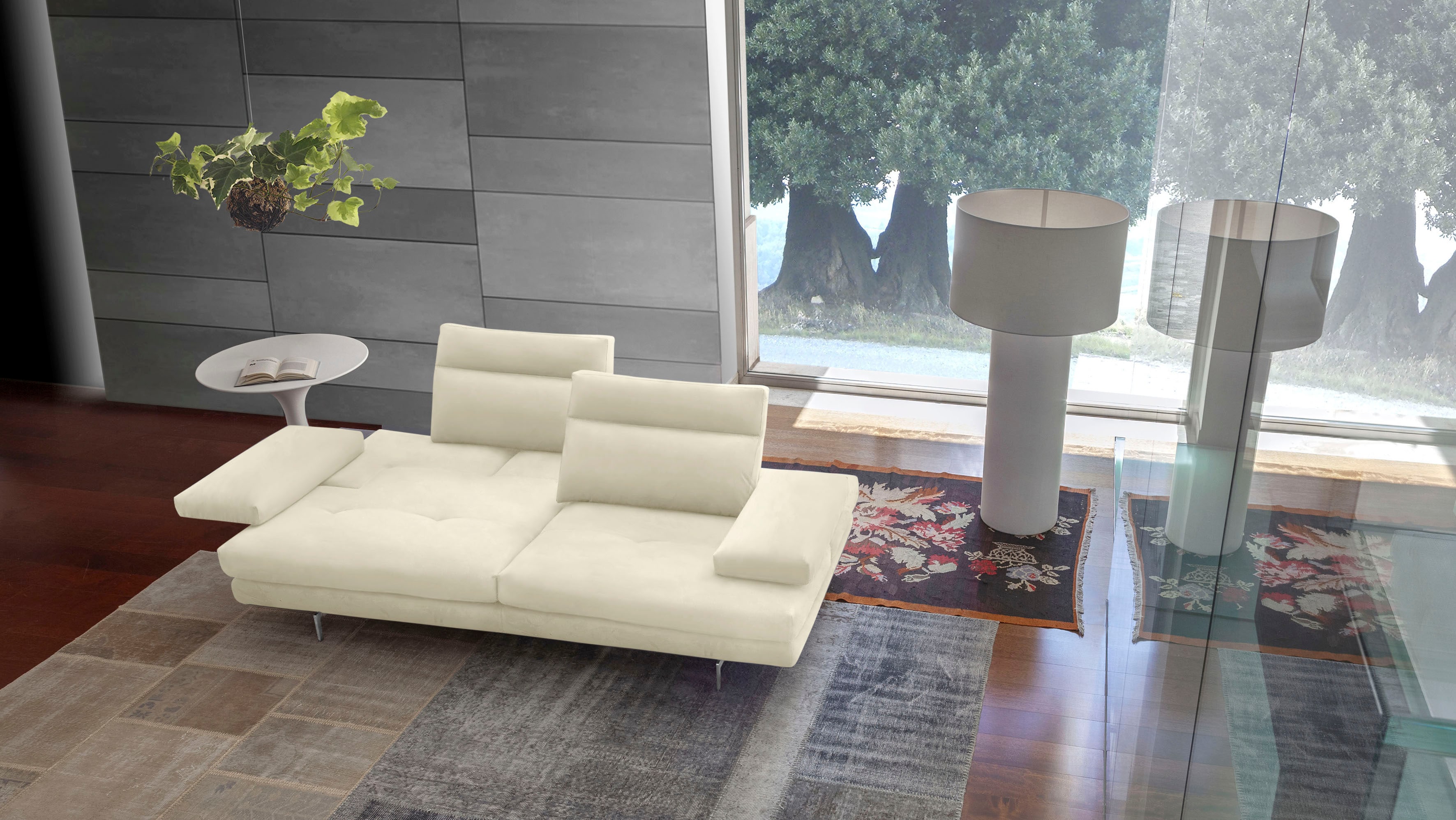 CALIA ITALIA 3-Sitzer "Toby Wing, 208 cm breit, Designsofa mit hohem Sitzkomfort" inklusive Sitztiefenverstellung, Füße in Chrom glänzend