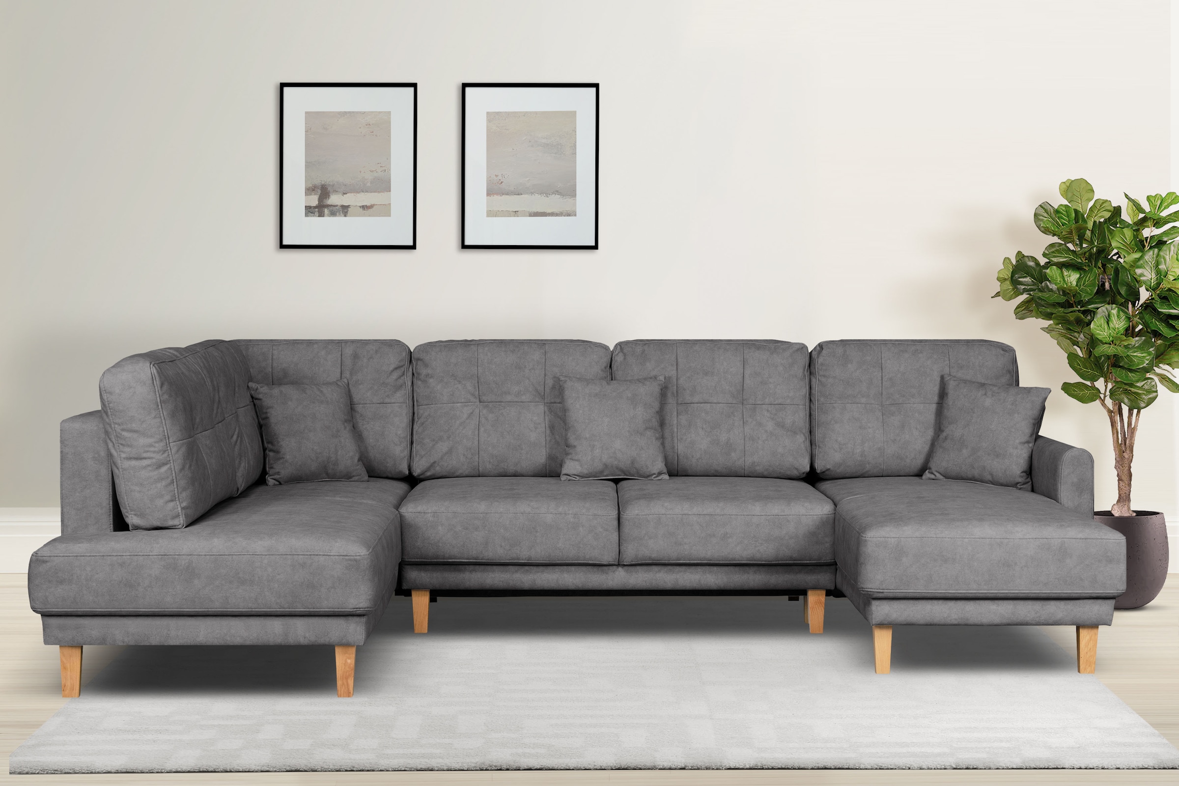 OTTO home Wohnlandschaft "TRIPLO U-Form wahlweise mit Schlaffunktion, B/T/H: 310/192/90 cm" Schlafsofa, auch mit Bettkasten, Steppung im Rückenkissen