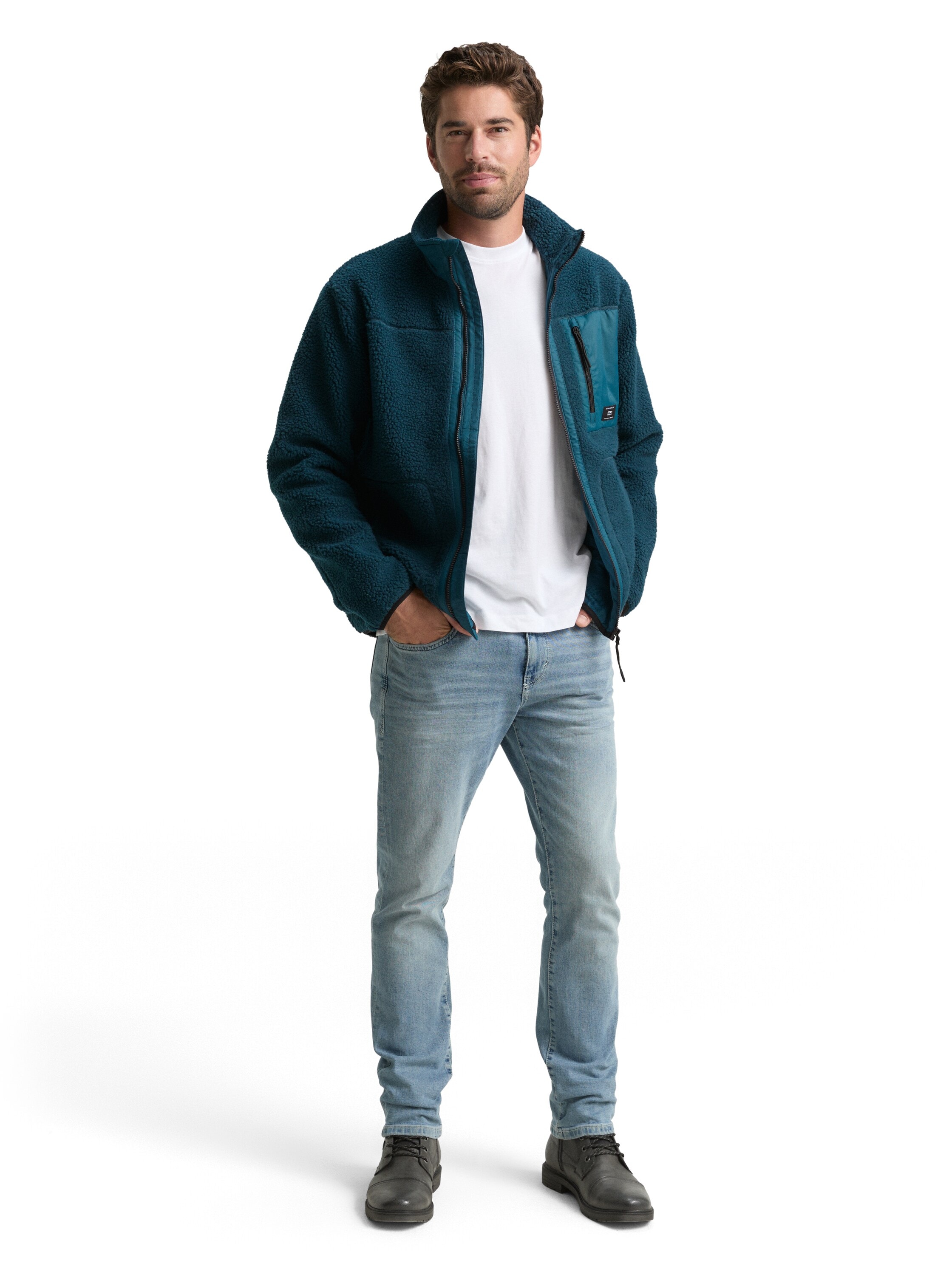 TOM TAILOR Denim Fleecejacke mit Logo Stickerei
