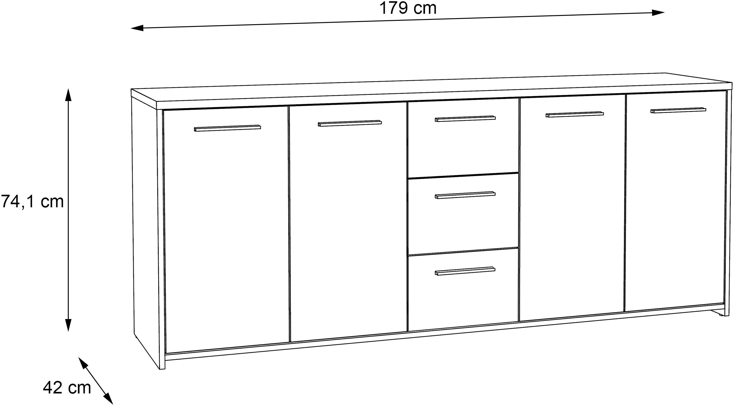 FORTE Sideboard »Sideboard, 180 cm Breit , 3 Schubkästen, viel Platz«
