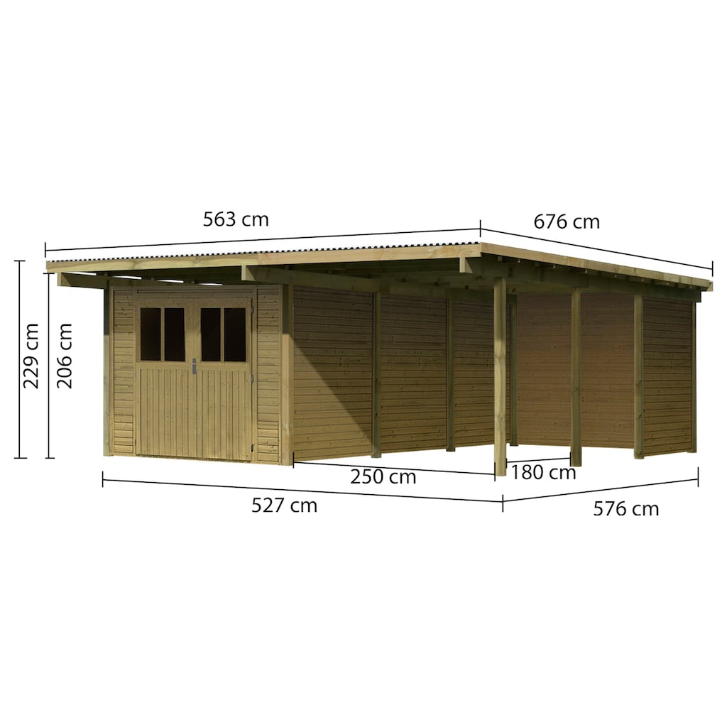 Karibu Doppelcarport »Eco 2«, Holz, 250 cm, braun