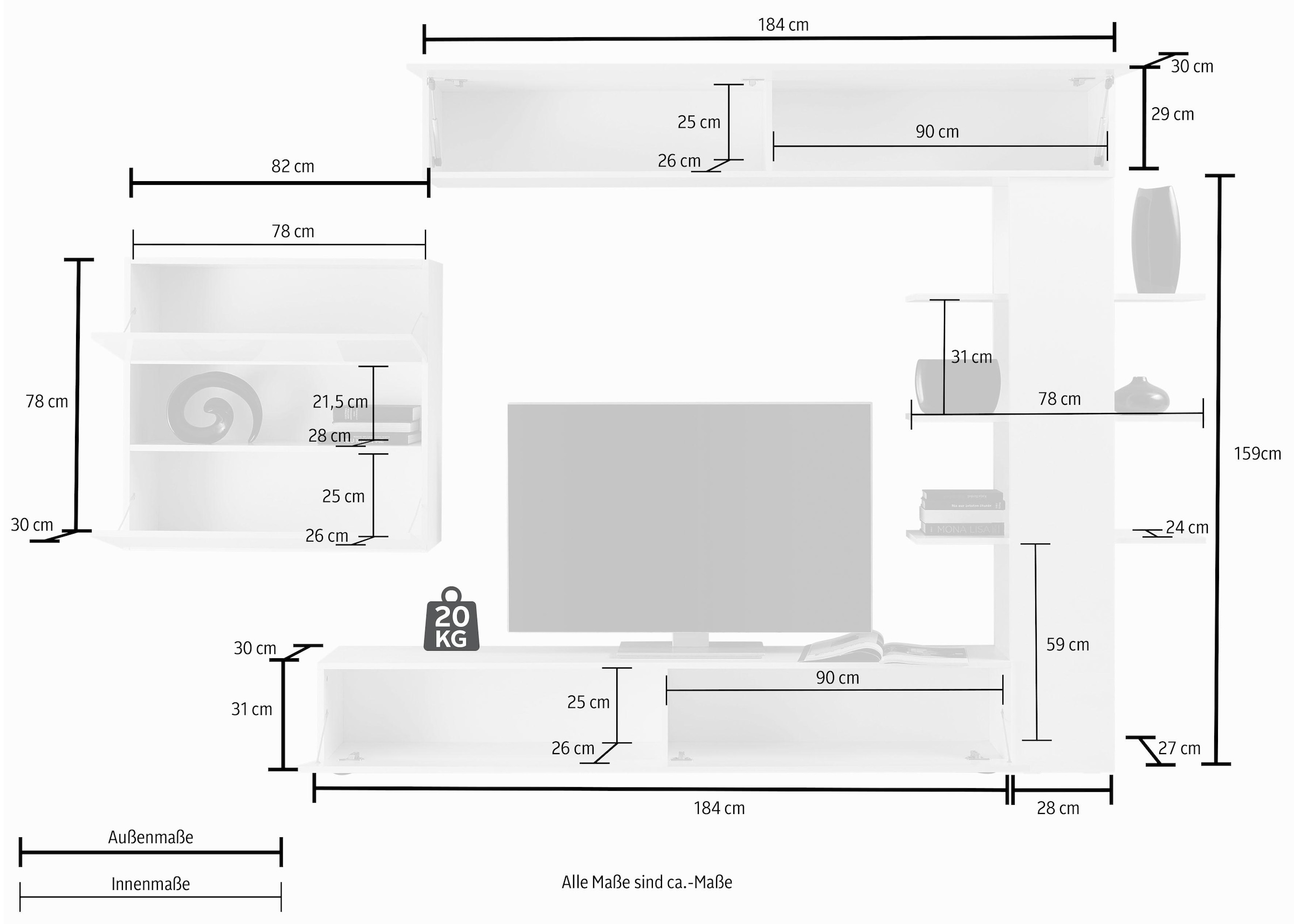 LC Wohnwand »Sorano«, (Set, 4 St.), mit Hängeschrank