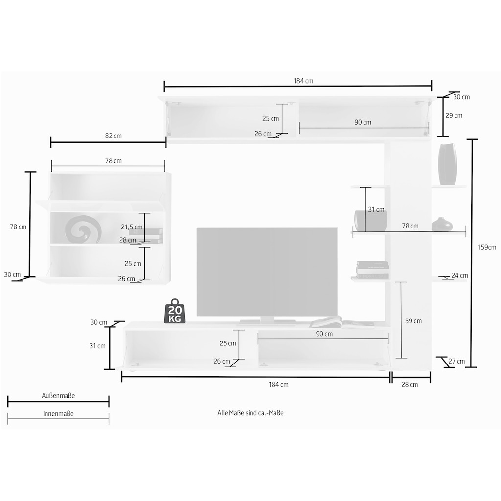 INOSIGN Wohnwand »Sorano«, (Set, 4 St.), mit Hängeschrank