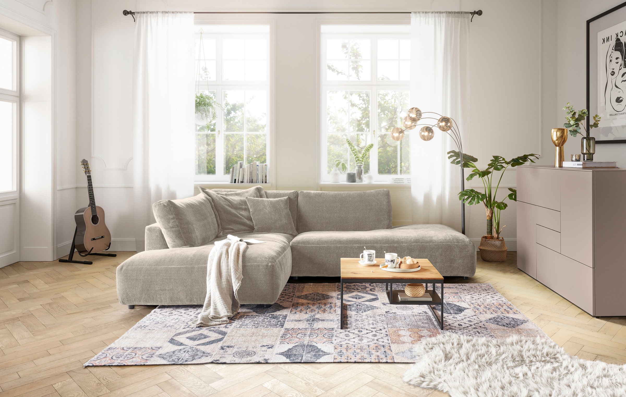Musterring Ecksofa "Lucia bequem, elegant & zeitlos, elegante Sofa ohne Armlehnen" mit großem Longchair, verschiedene Farben, B304 x T224 cm