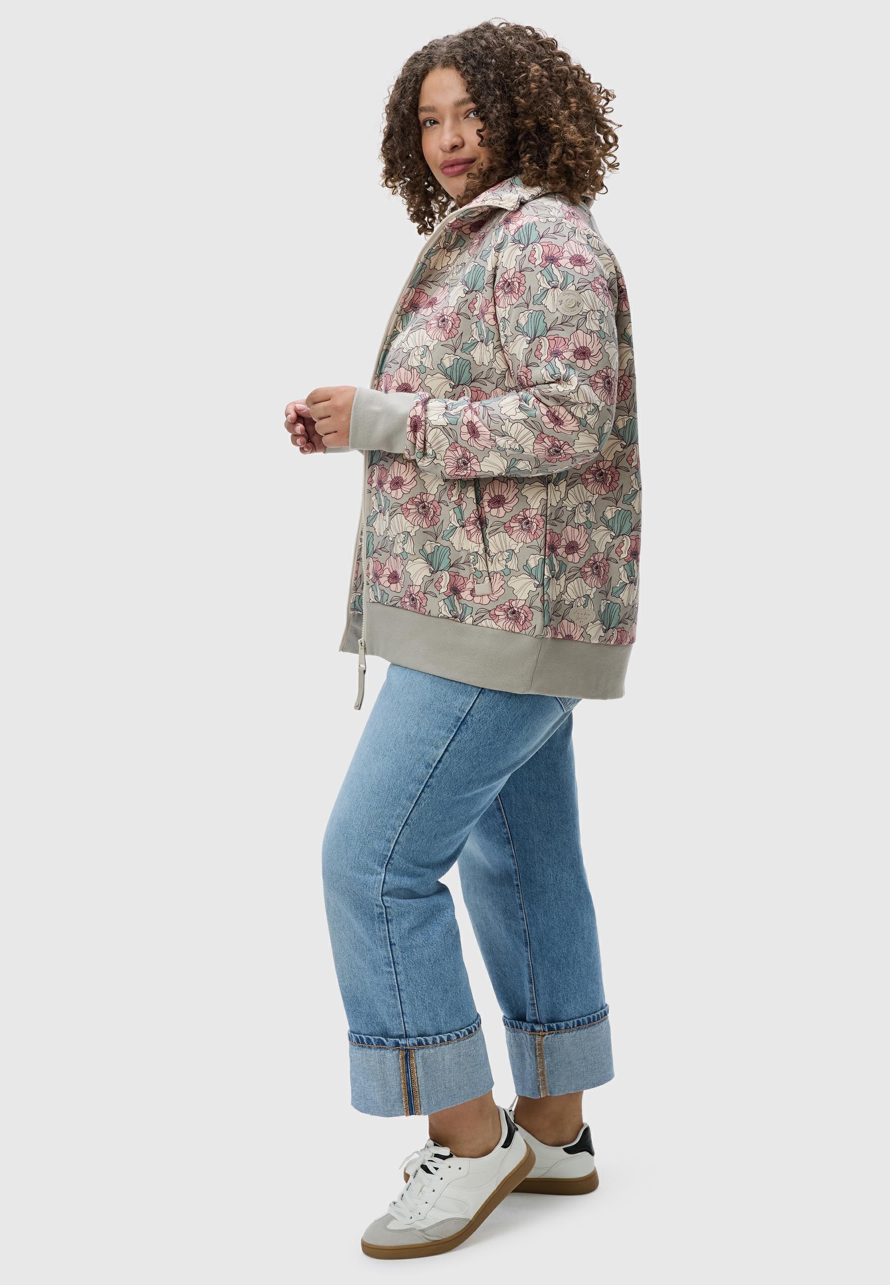 Ragwear Sweatjacke »Izolda Plus«, Nachhaltiger Zipper mit hohem Kragen und Blumenmuster