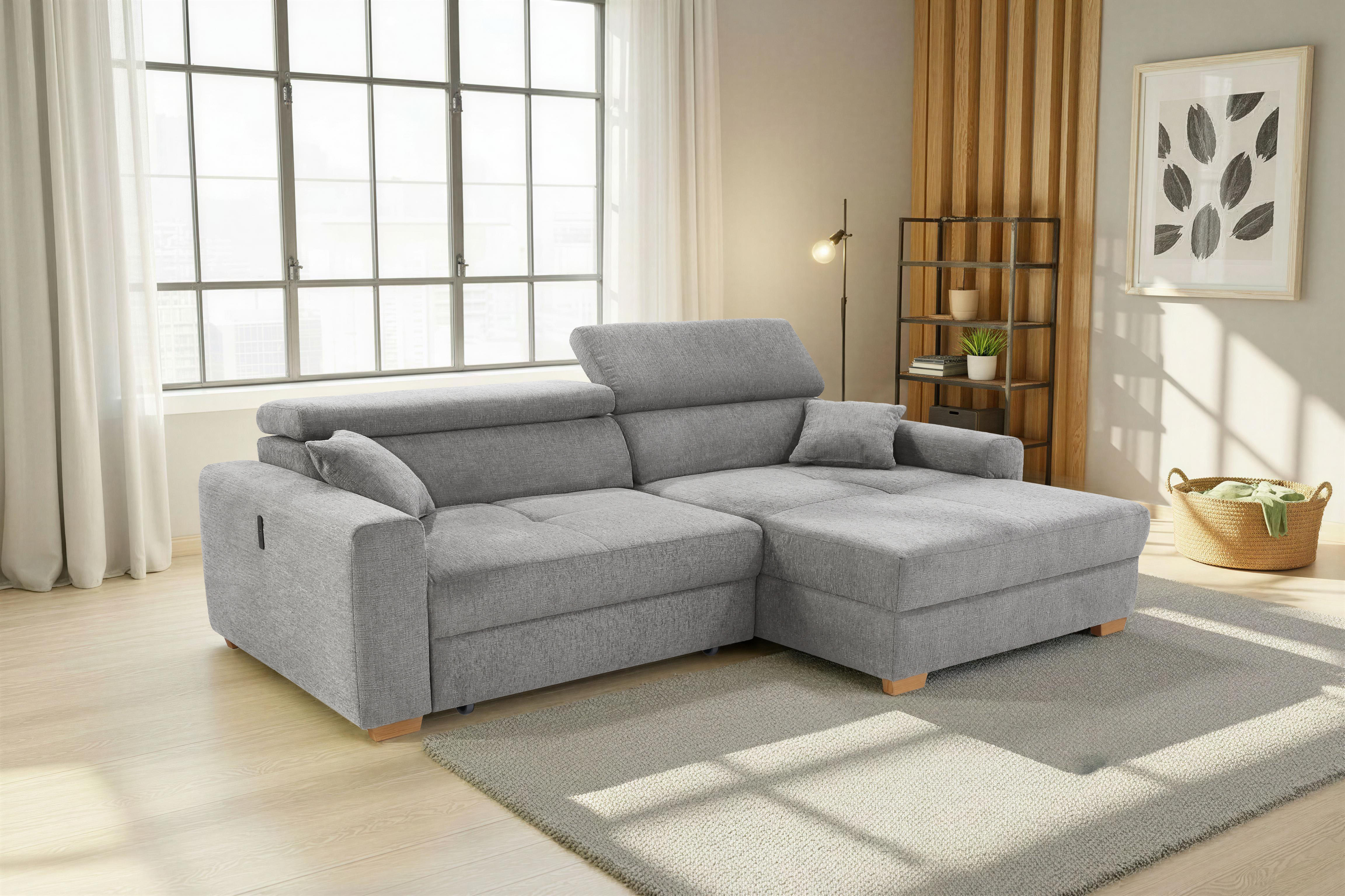 Jockenhöfer Gruppe Ecksofa "Slider L-Form, B: 277 cm Couch, 60cm elektrische Sitztiefenverstellung" 140kg Belastbarkeit, USB-Anschluss, Kopfteilverstellung & Zierkissen