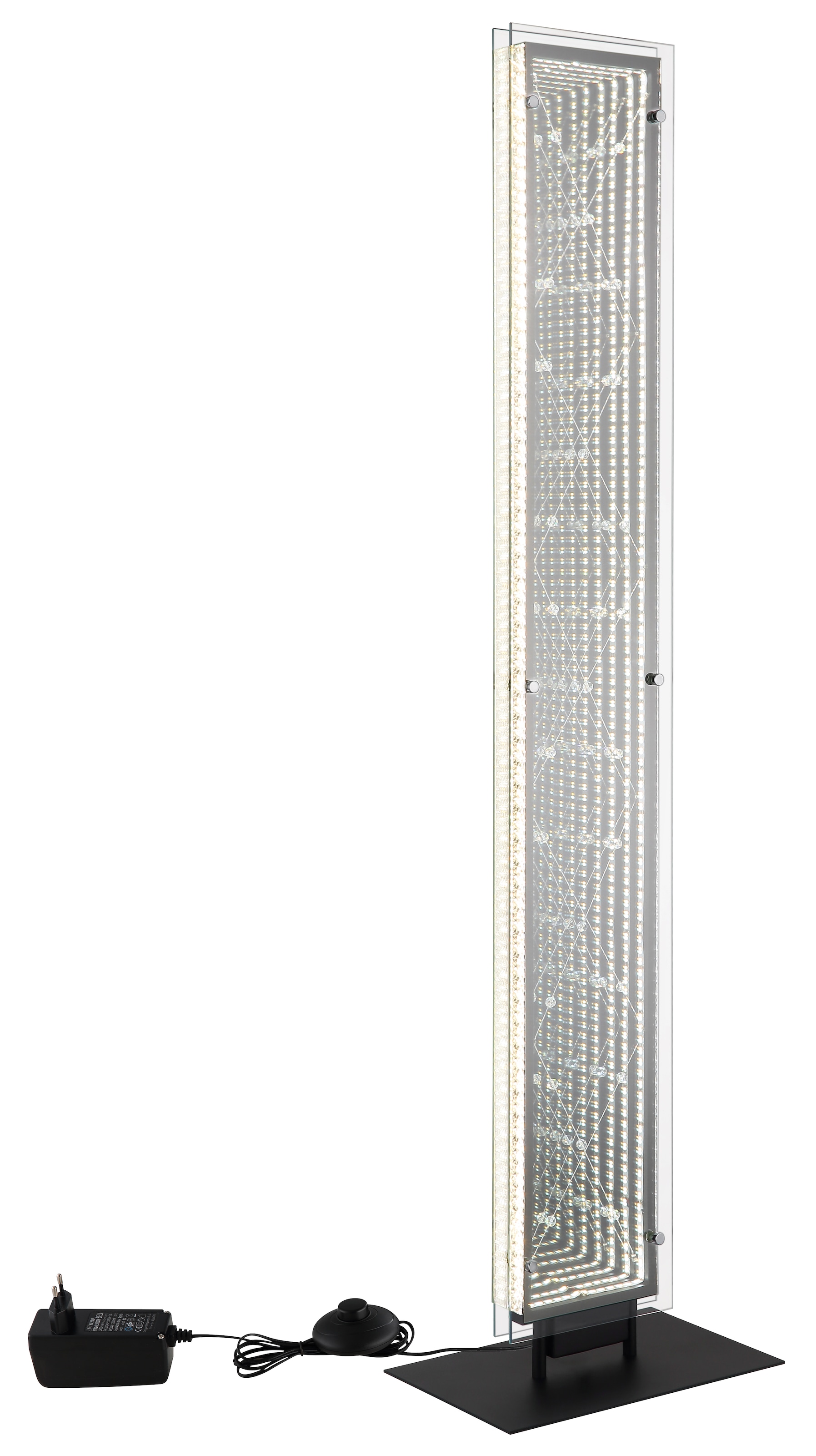 GLOBO LIGHTING Stehlampe »MIRRORA« LED-Modul 1 Stk. Stehleuchte Schwarz, 3D-Effekt, Kristalle, dimmbar, LED 45W
