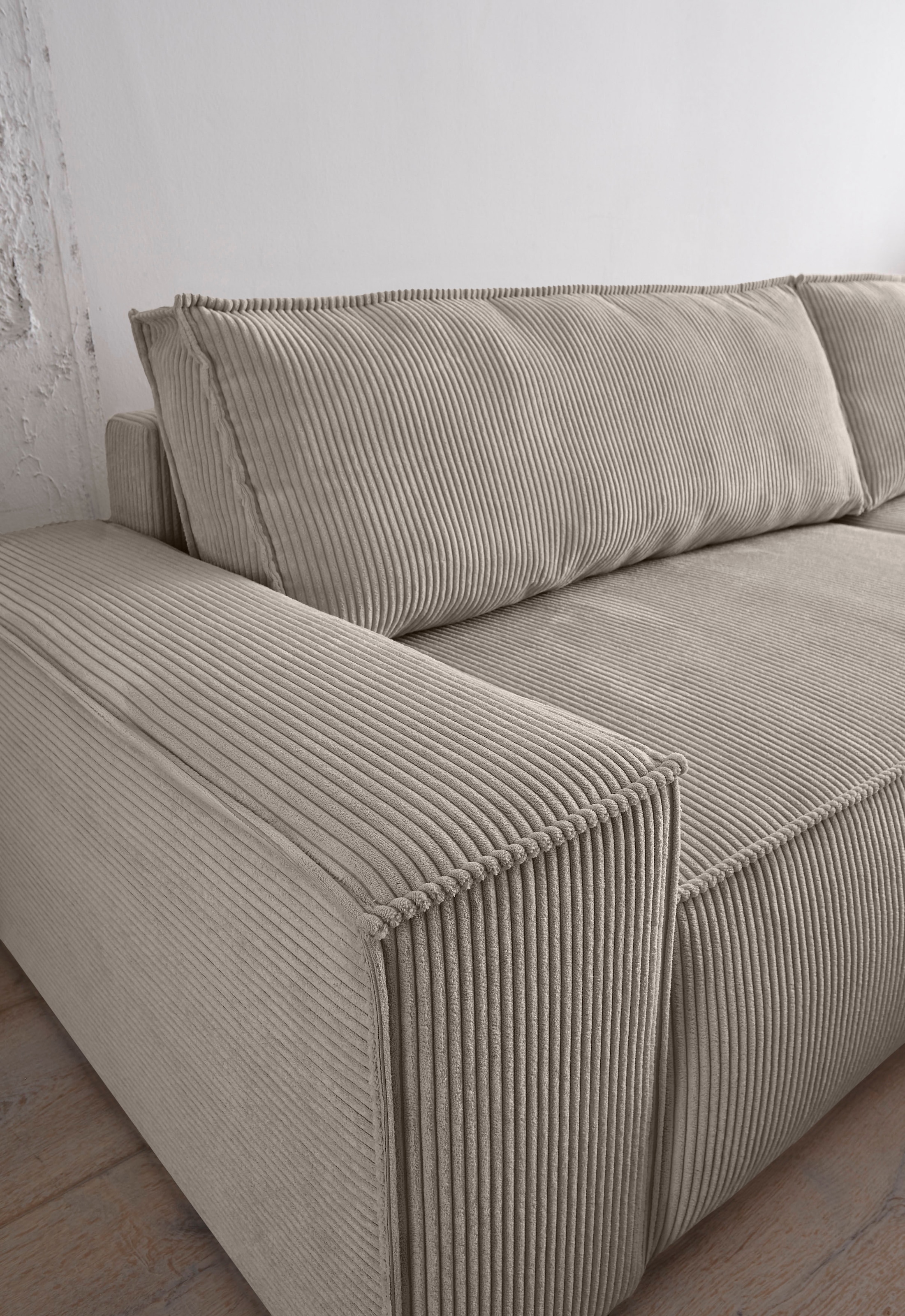 Home affaire Ecksofa »SHERWOOD Schlafsofa 267 cm, L-Form,« Schlaffunktion mit Bettkasten (210x136 cm), Cord, Vintage, Samtvelours