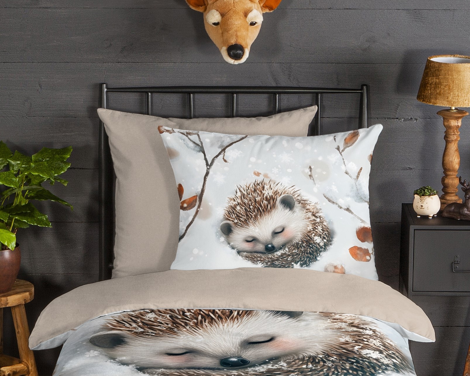 good morning Kinderbettwäsche »Jussi« 2 Stk. tlg. Flanell Biber, 135x200, Warm, Reißverschluss, Wende, Kind, Igel