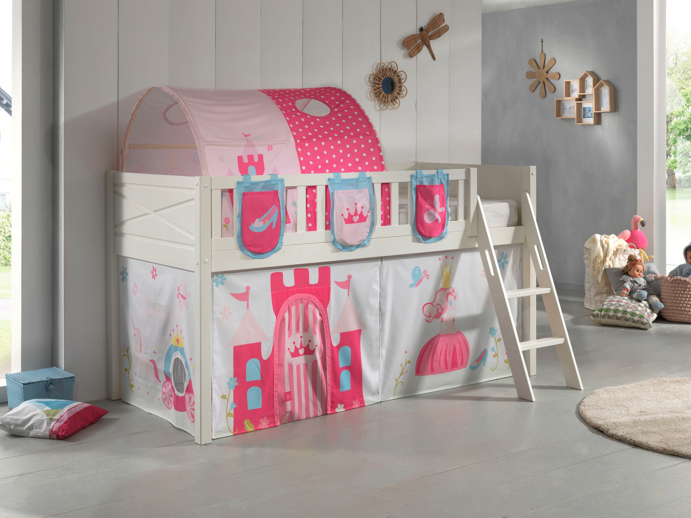 Scott Lit Mezzanine et Rideau Princess, Tunnel et 3 Sacs Rangement