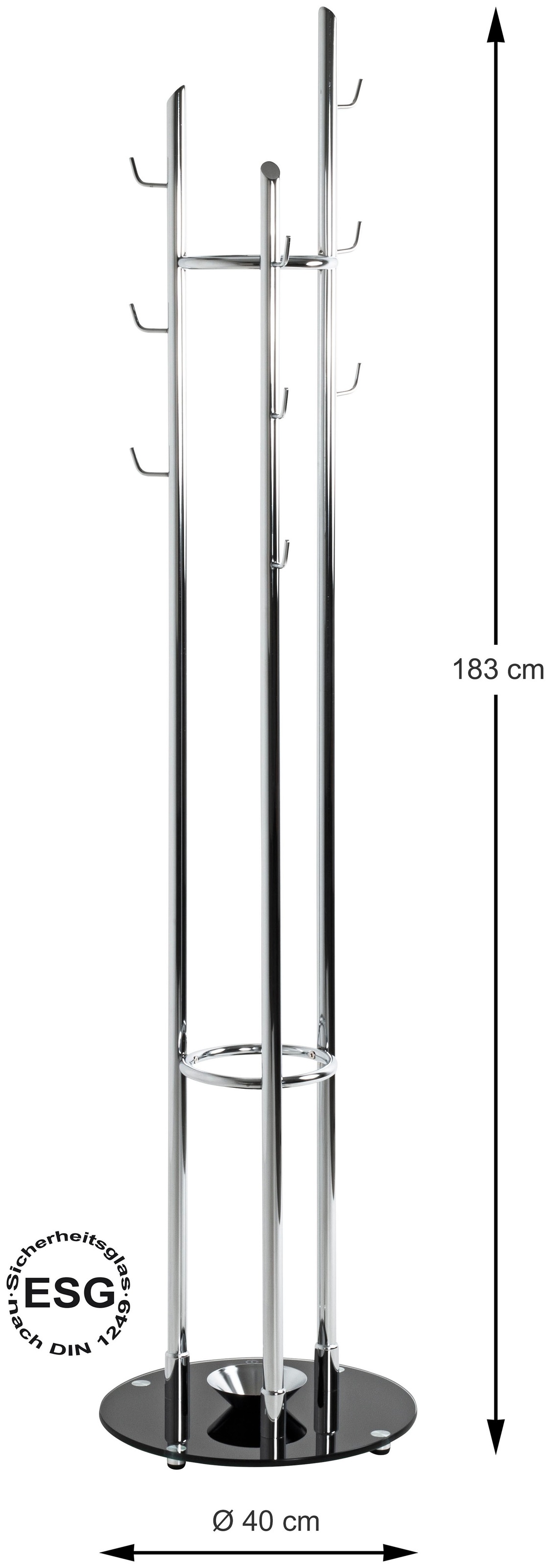 HAKU Garderobenständer »Kleiderständer, Standgarderobe« quadratisch - aus Metall Silber - Ø/H 40/183 cm