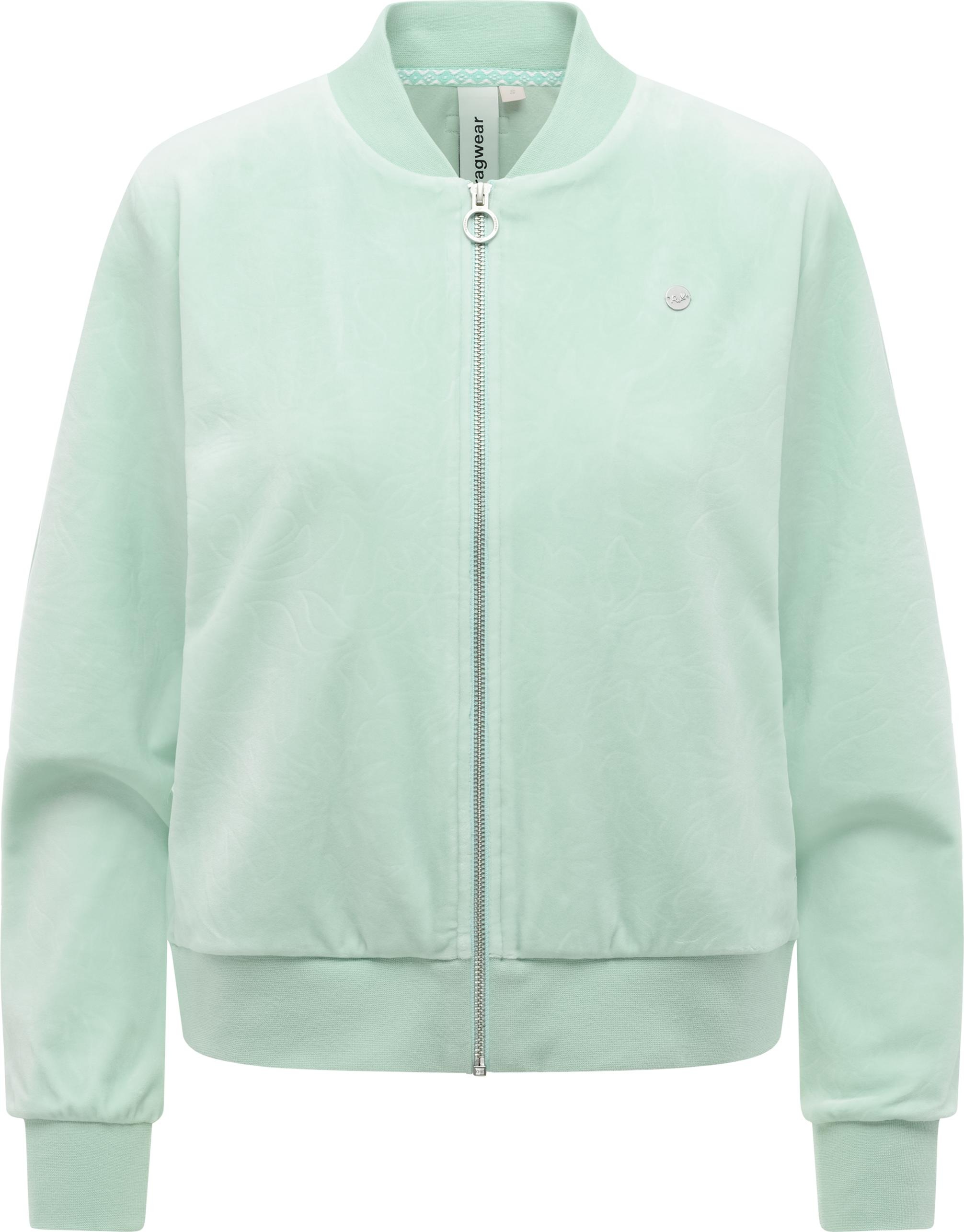 Sweatjacke RAGWEAR "Doron Embossed", Damen, Gr. XXL (44), mint, Material: 94% Polyester, 6% Elasthan, lässig geschnitten hüftlang, Rundhals, Ärmel ohne Ärmelschlitz Rippbündchen, Sweatjacken Sweatjacke, Kuschelige Alltagsjacke in Samt-Optik