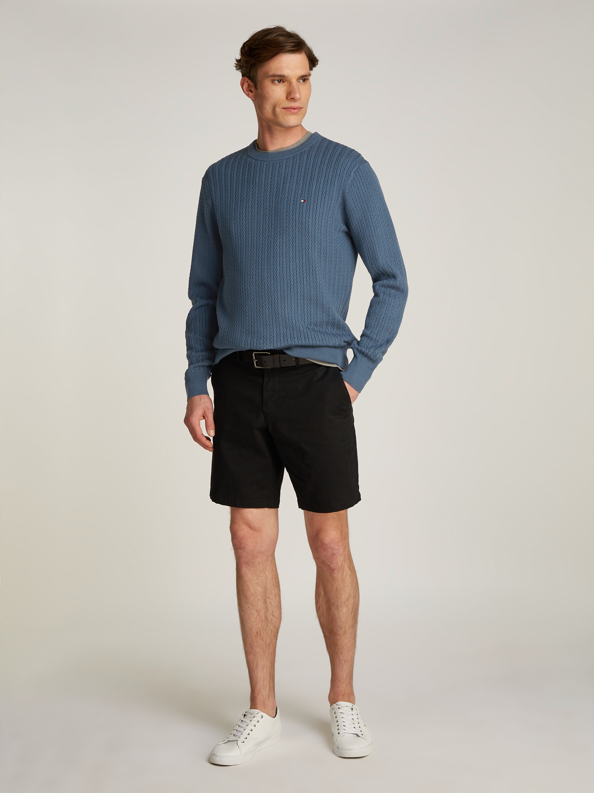 Tommy Hilfiger Strickpullover »HERRINGBONE STRUCTURE C NK«, mit Zopfmuster