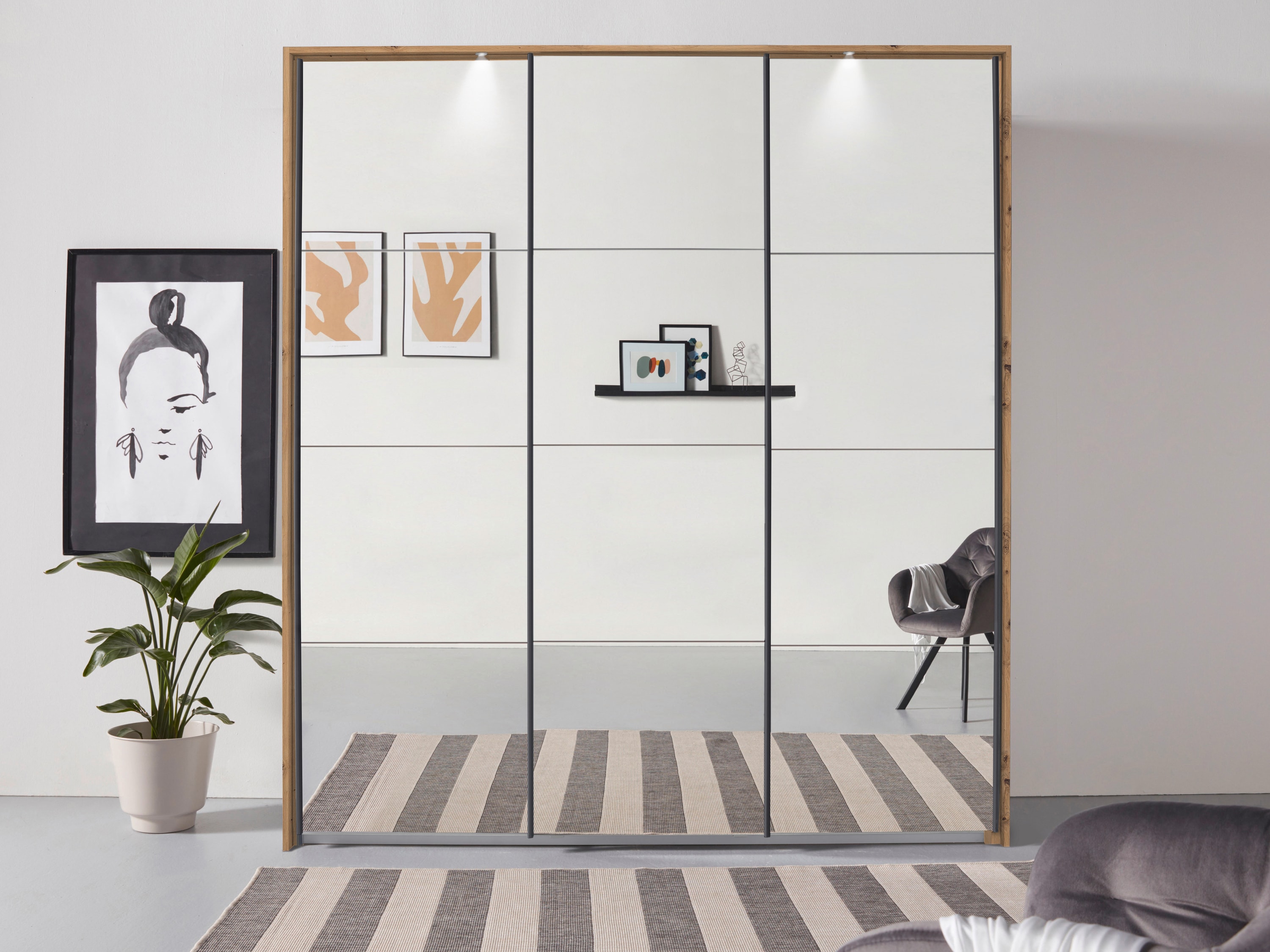 OTTO home "Mehrzweckschrank Aktenschrank Möbel Mietswohnung Schlafzimmer OTELI" Breiten 211/278/323/368 cm Höhen 214/233 cm, inkl. Passepartout optional mit Beleuchtung MADE IN GERMANY