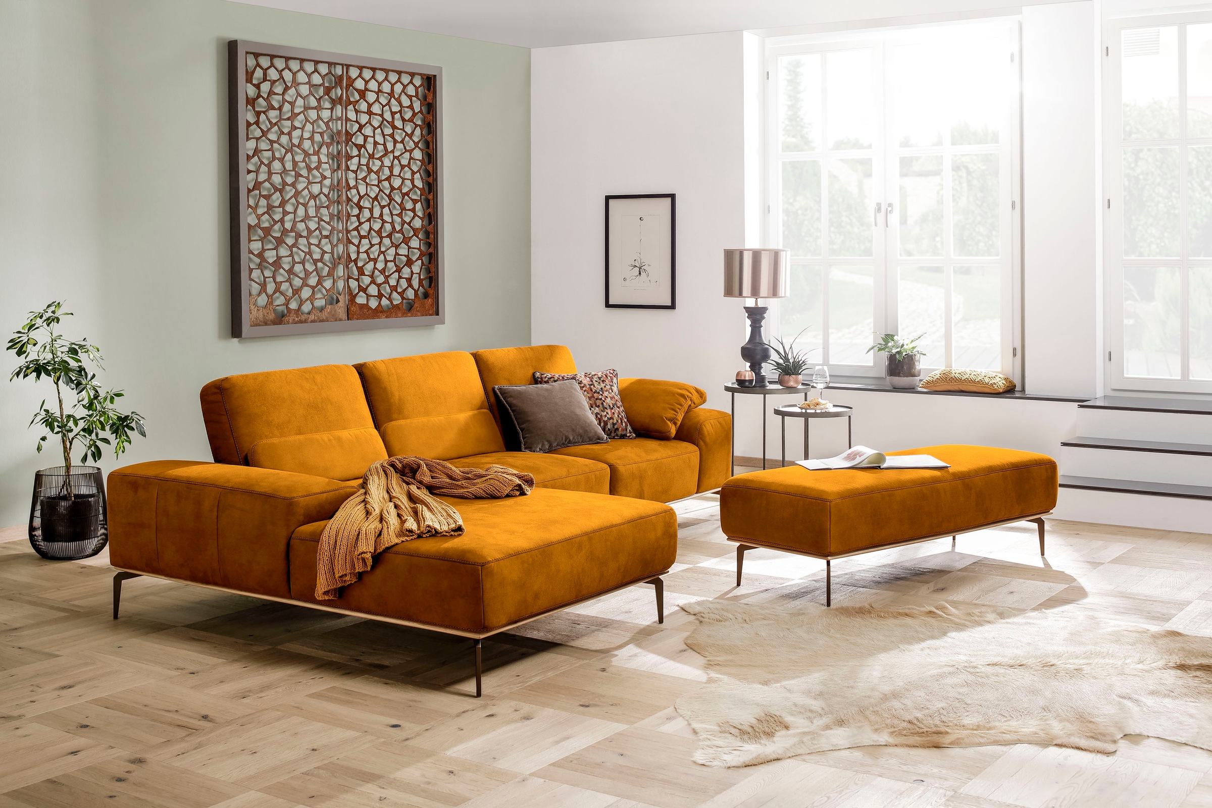 Sofakissen W.SCHILLIG "run", gelb (brandy s37), B:62cm H:20cm T:8cm, Stoff S37 (100% Polyester);ROHLEDER Chenille-Flachgewebe Q2 W77 (68% Polyacryl, 32% Polyester);Stoff S37 (100% Polyester), Polsterauflagen, Sofakissen, Nierenkissen, Breite 62 cm 2