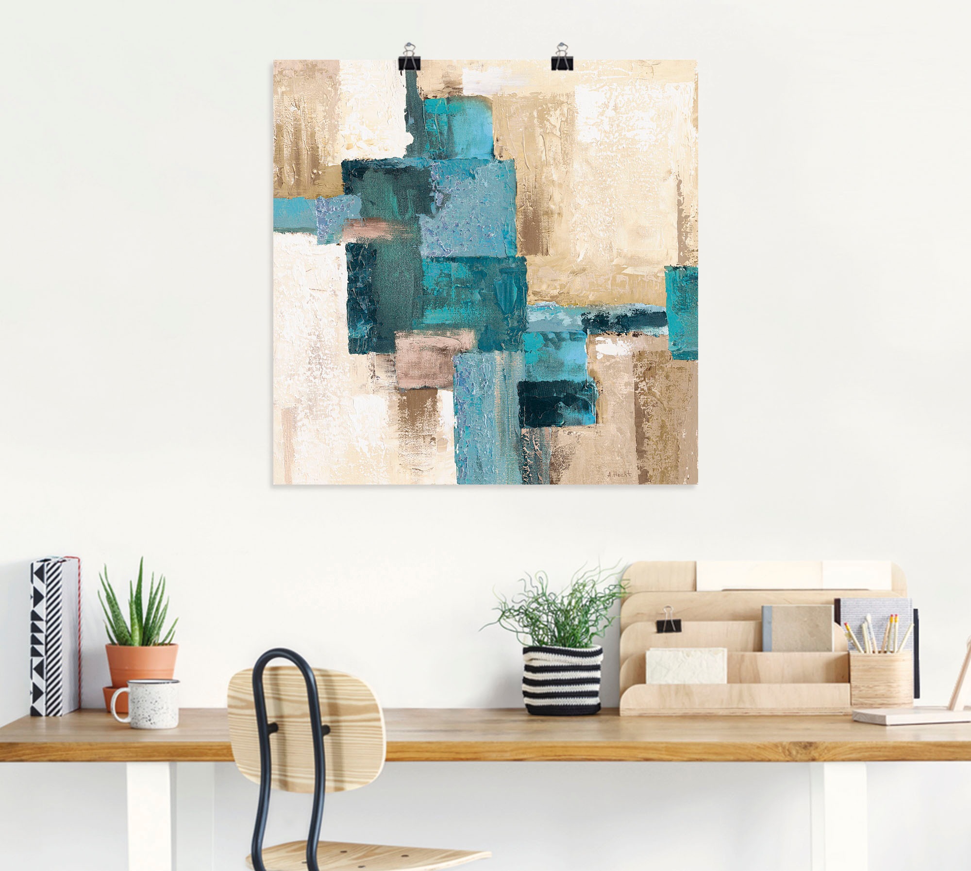 Artland "Abstrakte Karos beige-türkis" Muster 1 Stk. tlg. als Leinwandbild, günstig online kaufen