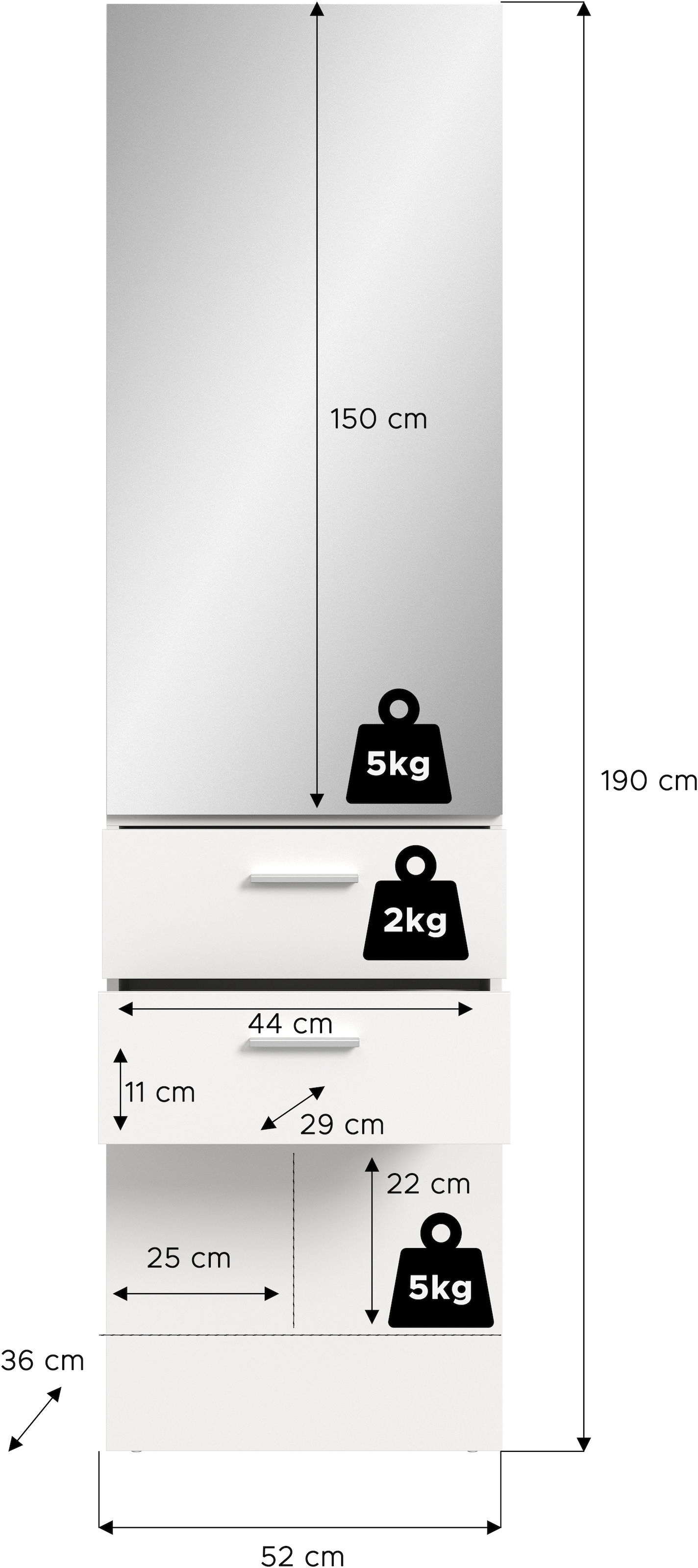 INOSIGN Garderobenpaneel, (1 St.), Lumo, Gardeobenpaneel Höhe 190 cm, 2 Schubkästen, platzsparend,Flur
