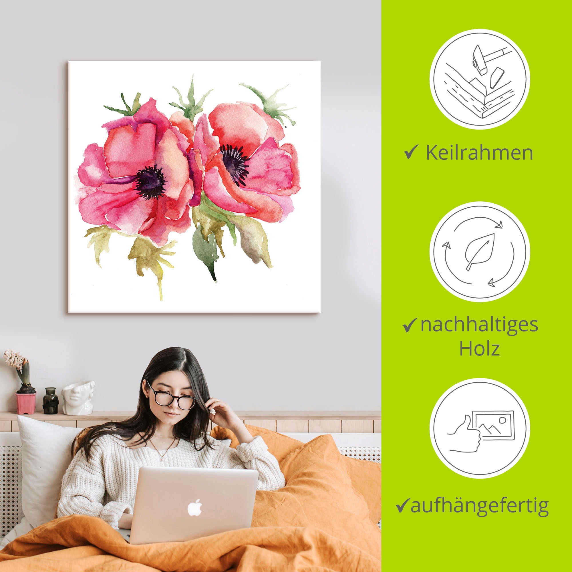 Artland Wandbild »Mohnblumen«, Blumen, (1 St.), als Alubild, Outdoorbild, Leinwandbild, Poster, Wandaufkleber