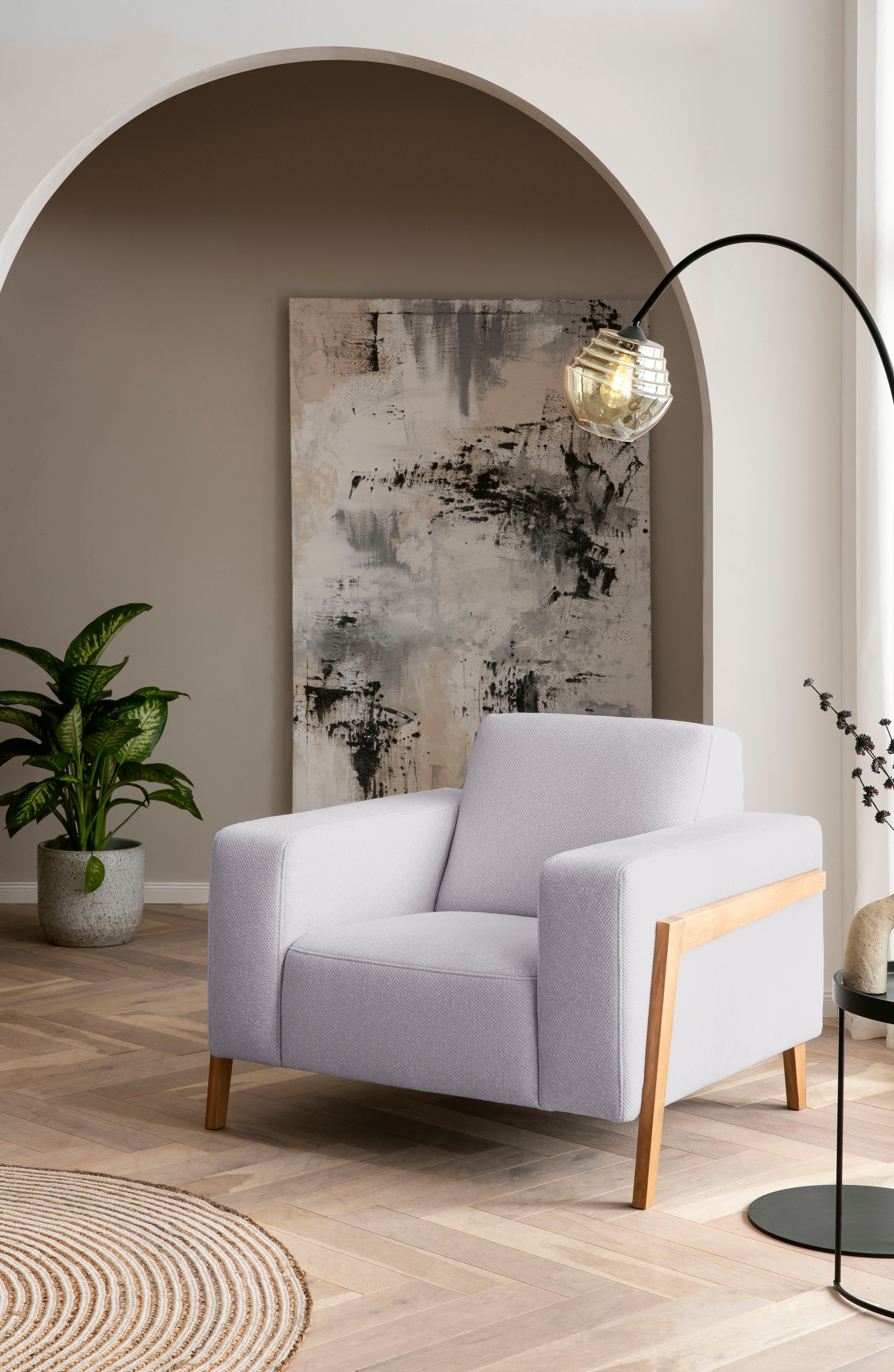 exxpo - sofa fashion Sessel »Starr, Loungesessel«, im Scandinavian Design, mit Massive Holzfüße, frei im Raum stellbar