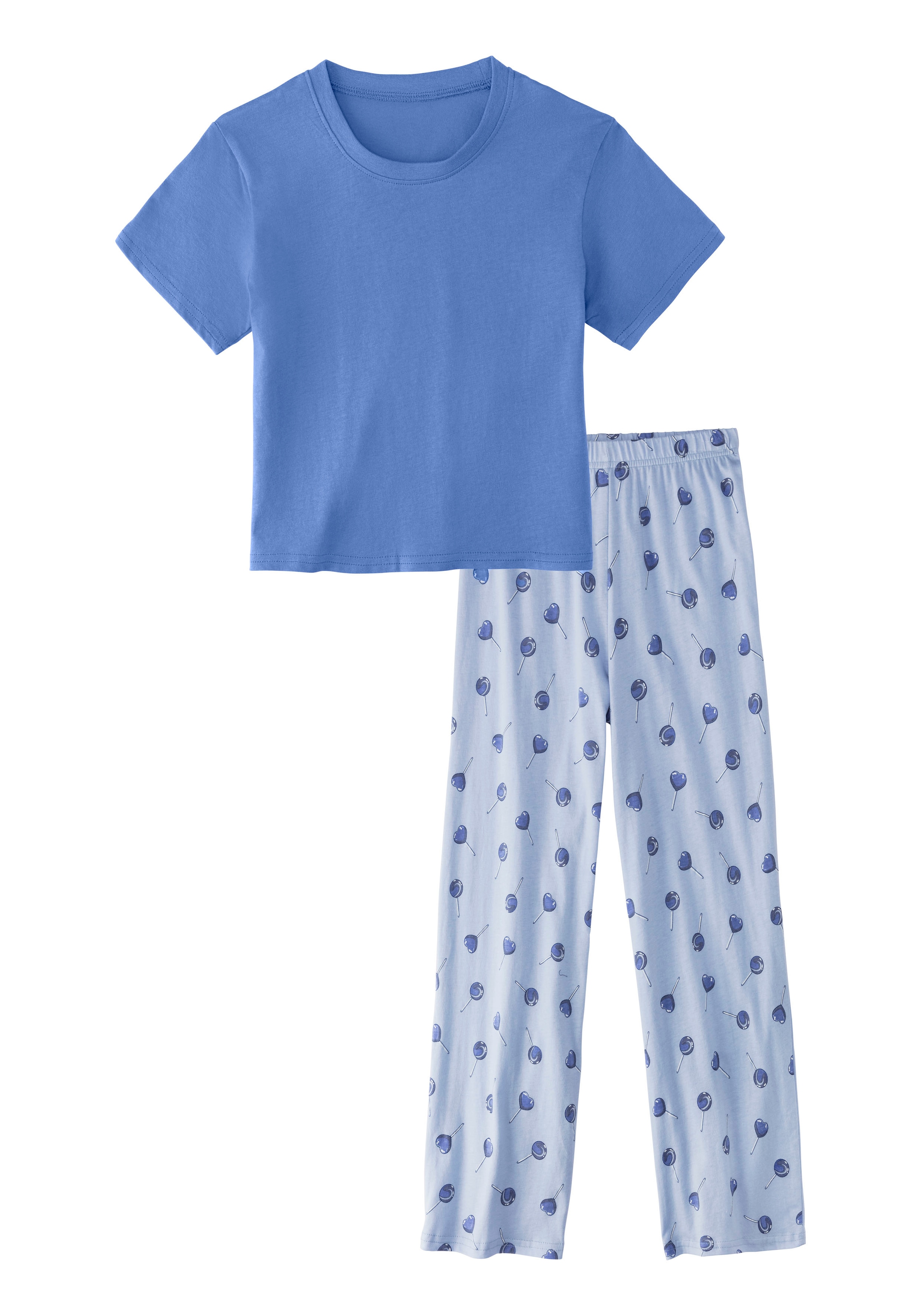 BUFFALO Mädchen Pyjama, Gr. 170, blau, Jersey, Obermaterial: 100% Baumwolle, bedruckt, Basic, Homewear-Sets, Schlafanzug mit Top in kürzerer und