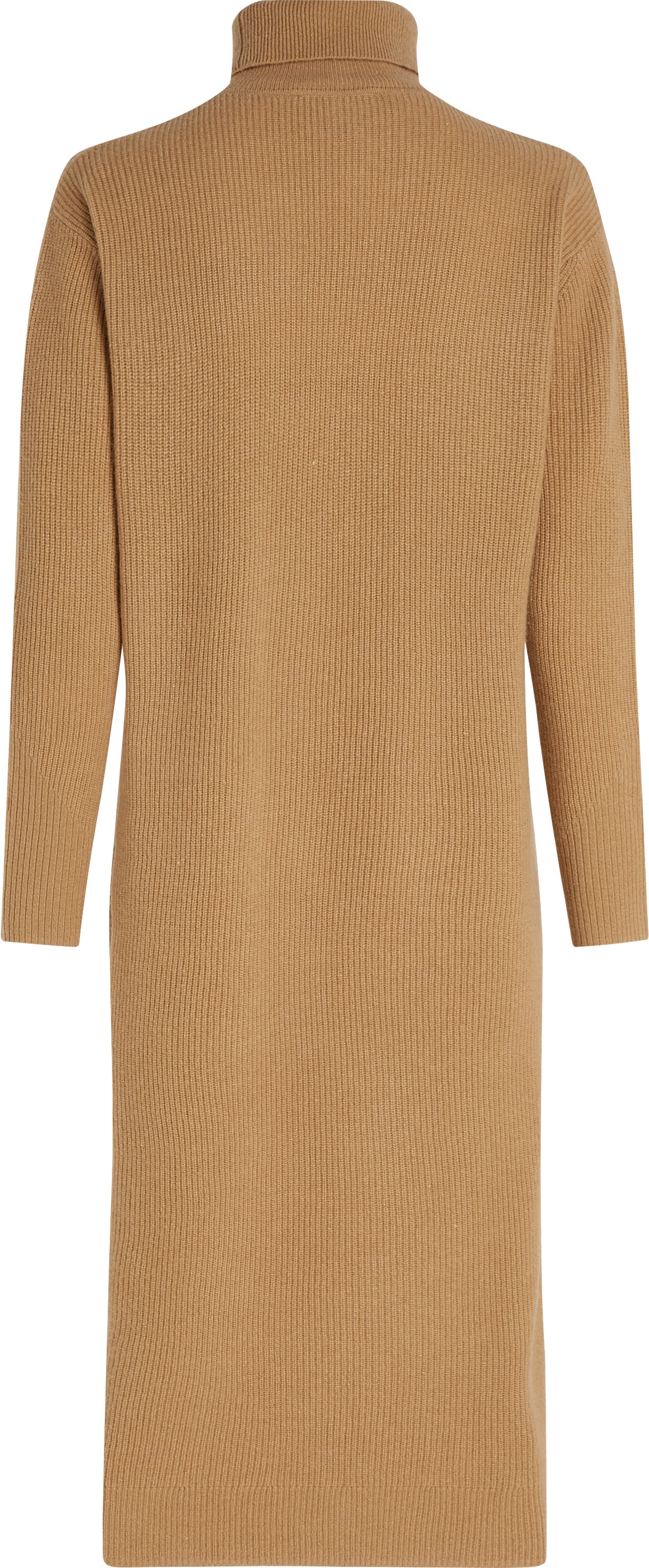 Tommy Hilfiger Strickkleid »WOOL CASH ROLL-NK LONG DRESS« mit Logostickerei, in Rippoptik