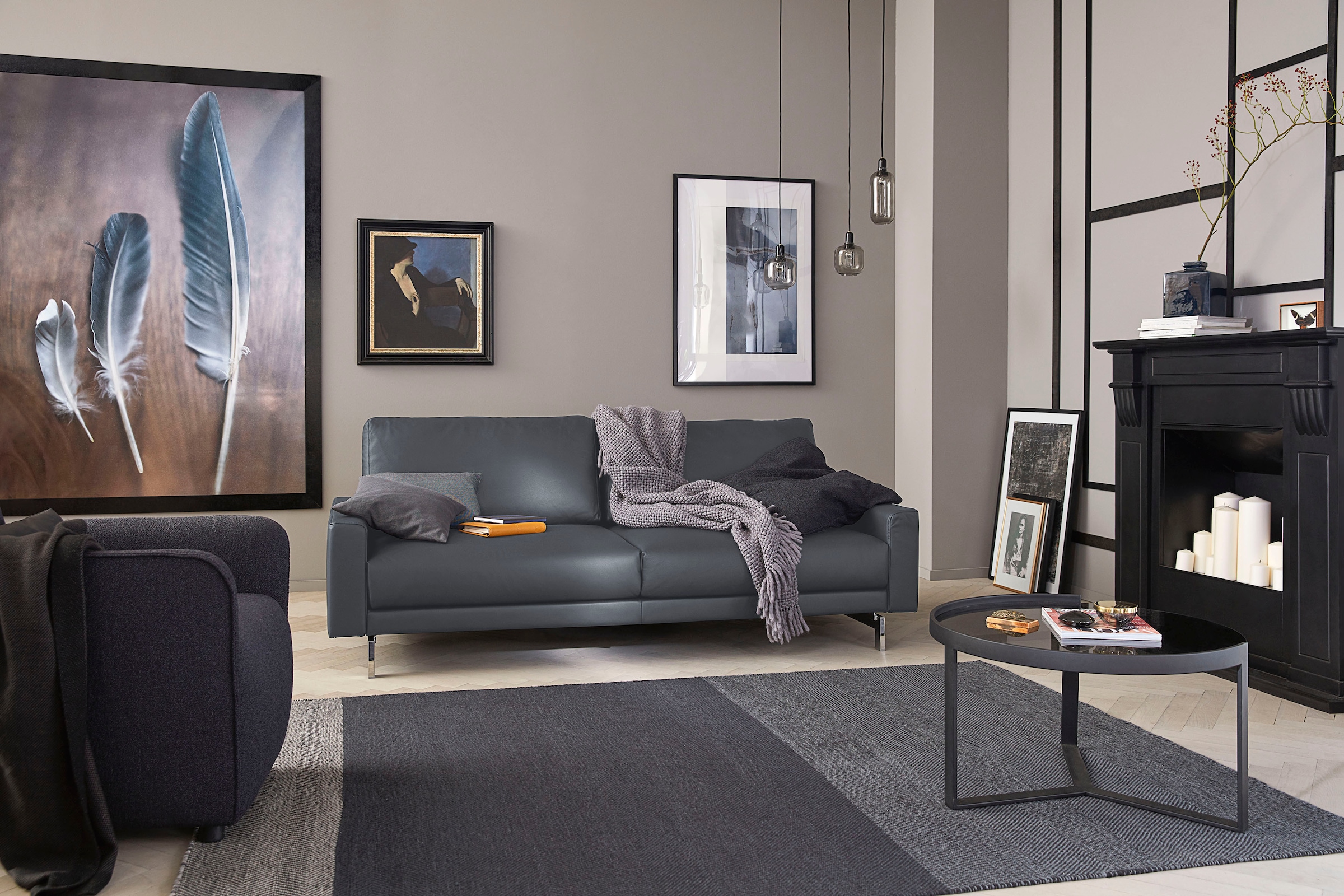 3-Sitzer "CR.450, Designsofa, Loungesofa", schwarz (signalschwarz 534, 58), B:204cm H:85cm T:95cm, Jacquard-Flachgewebe Diane 1 Q2 (55% Polyacryl 45% Polyester), CREATION BY ROLF BENZ, Sofas, Armlehne niedrig, Fuß chromfarben glänzend, Breite 204 cm
