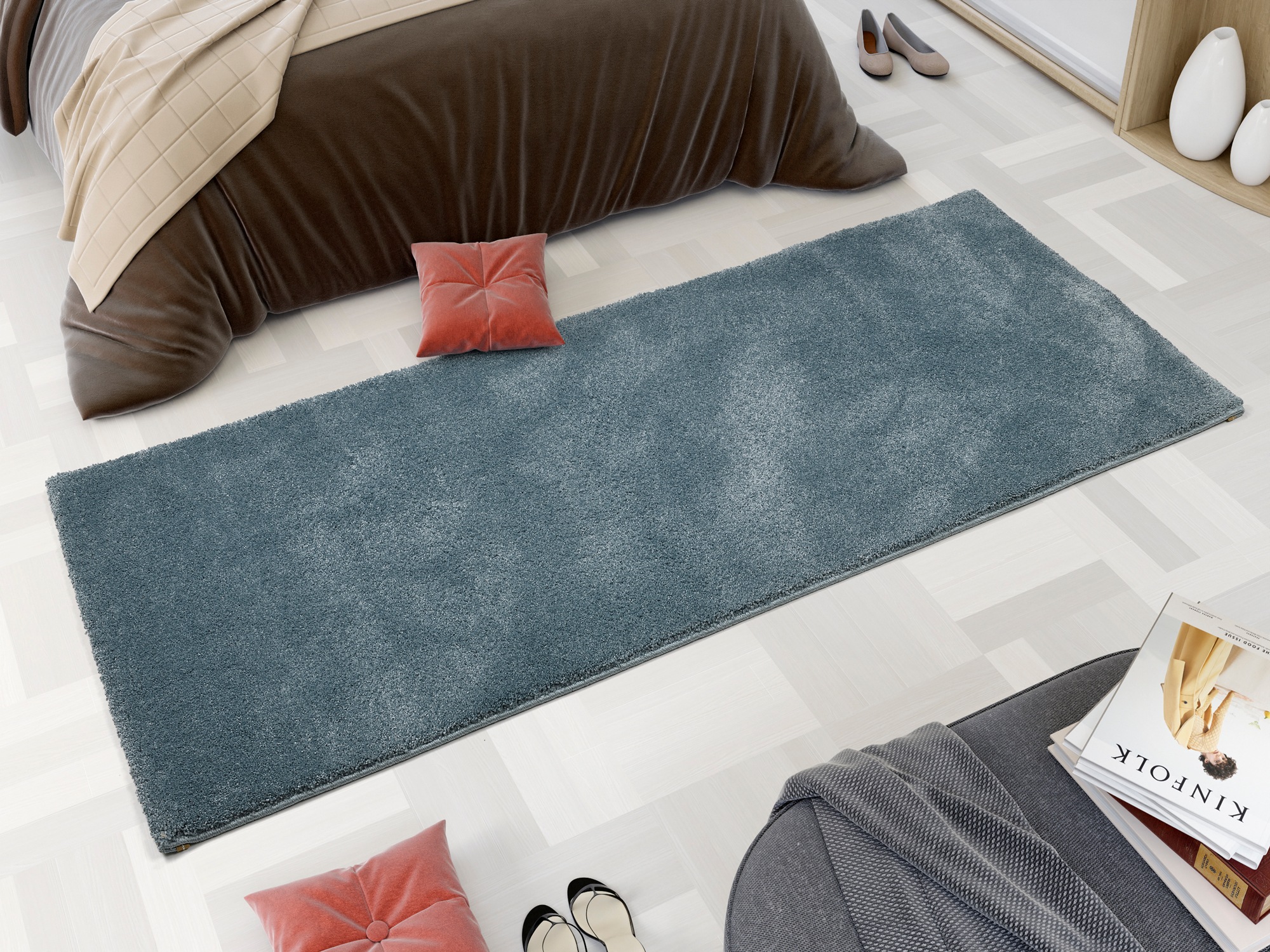 Teppich OCI DIE TEPPICHMARKE "NEW VILLA MELANGE, auch als Läufer und in rund", blau, B:80cm H:20mm L:300cm, Polypropylen, Teppiche, Teppich, dichter Shaggy, melierte uni Farben, robuster Hochflor, Wohnzimmer