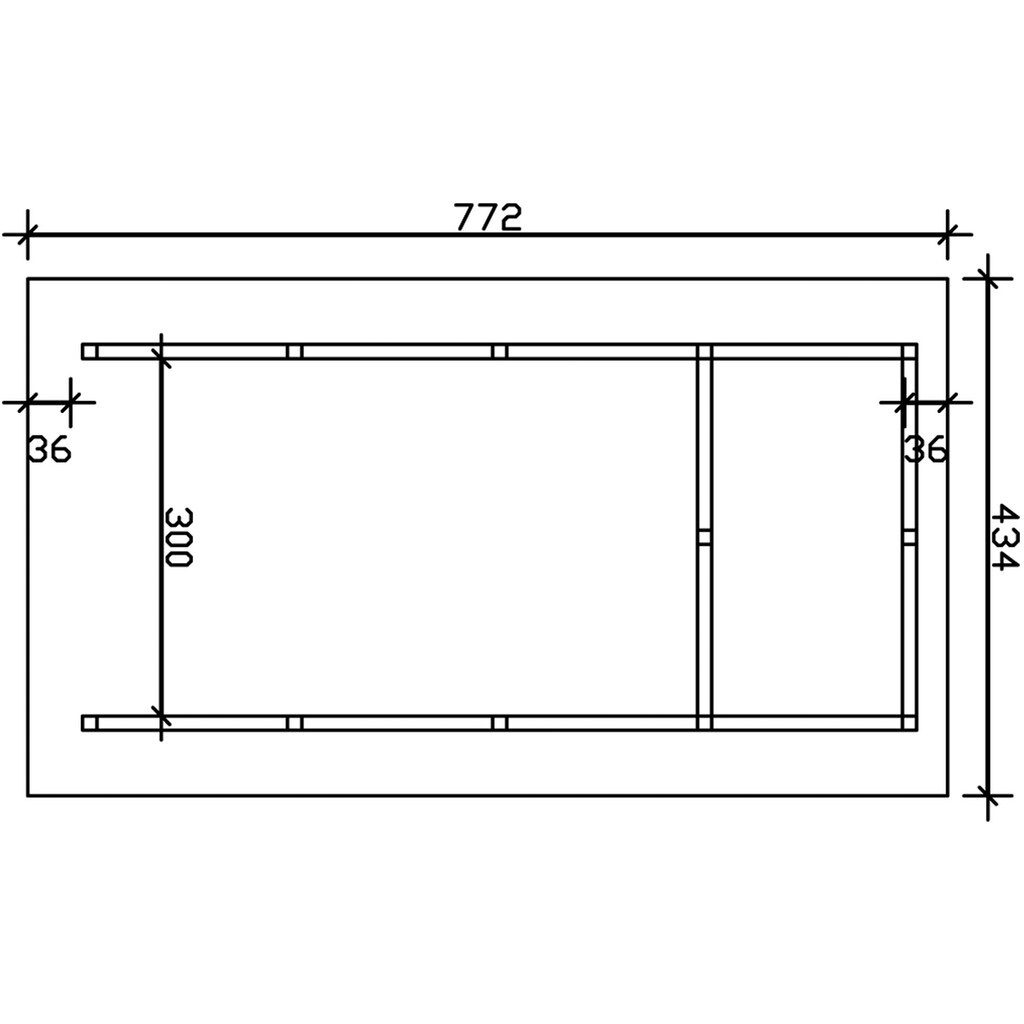 Skanholz Einzelcarport »Schwarzwald«, KVH, Fichte, 300 cm, Weiß, 424x772cm mit Abstellraum und Dachlattung