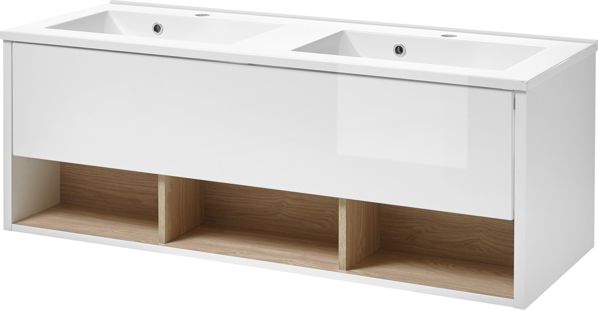 Places of Style Badmöbel-Set »Studio Line, Bad im modernen Design, 4-teiliges Badezimmer«, (4 St.), Schrank, Waschtisch und Spiegel, in zwei Farben verfügbar, Stauraum