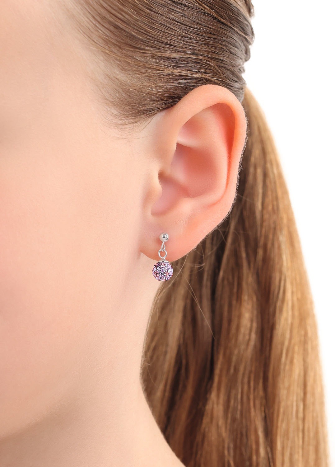 Paar Ohrstecker AMOR "2021258", silber (silberfarben, rosa, lila, rosa, lila), Ohrringe, Mädchen, Silber 925 (Sterlingsilber), mit Kristallglas 3