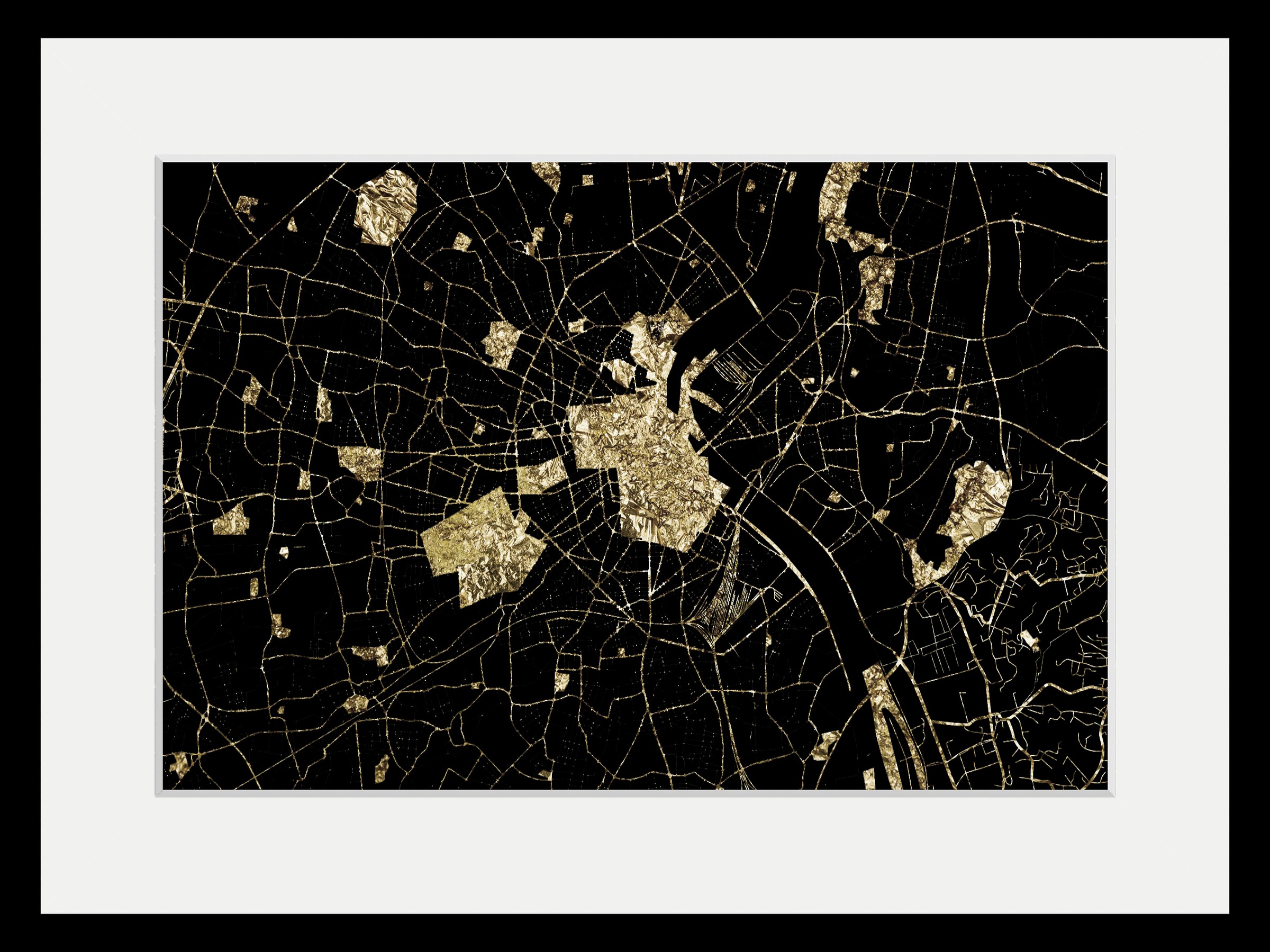 queence Bild »Landkarte«, Städte-Stadt-Weltkarte, (1 St.), HD Premium Poster-Druck inkl. Holzrahmen