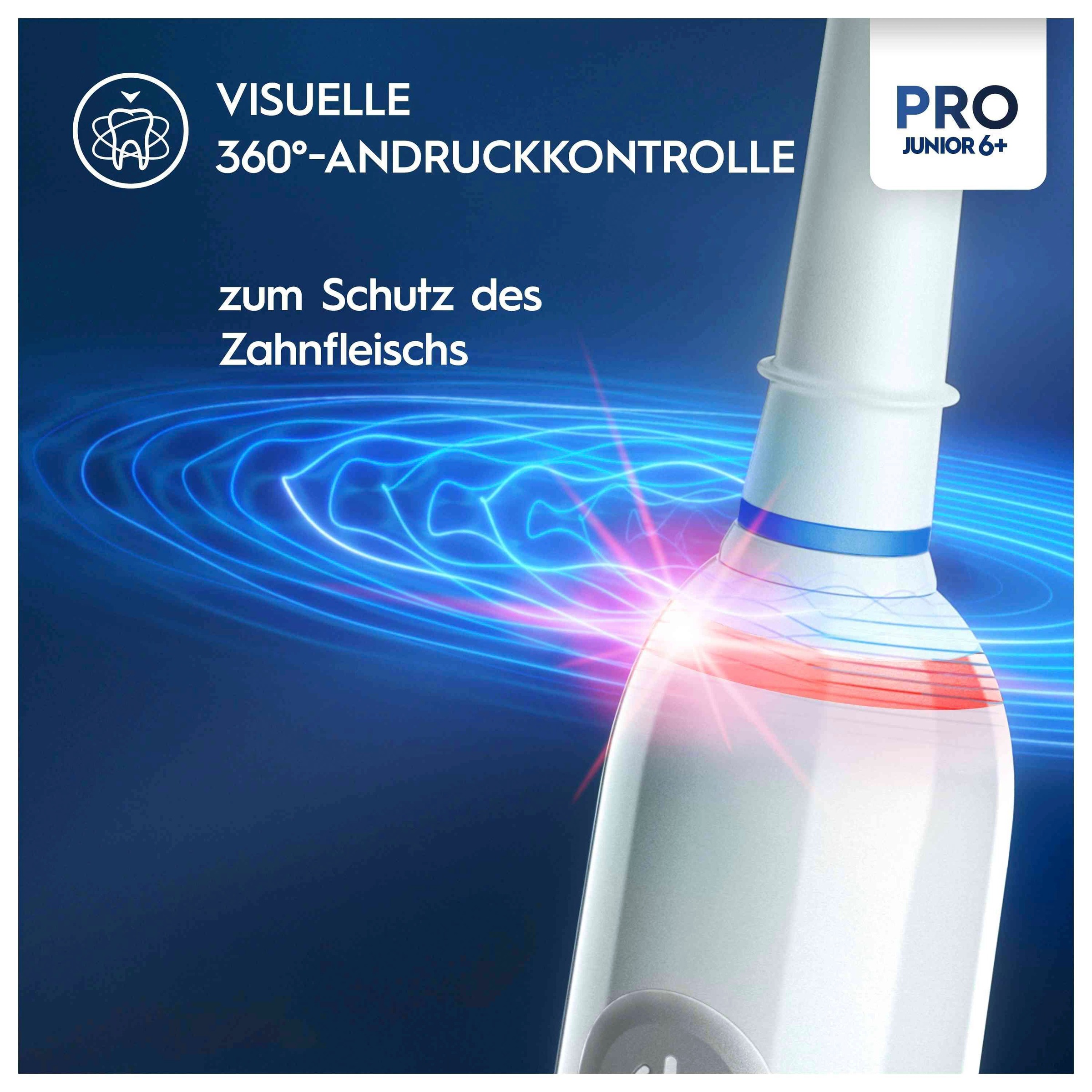 Oral-B Elektrische Zahnbürste »Pro Junior«, 2 St. Aufsteckbürsten, Drucksensor