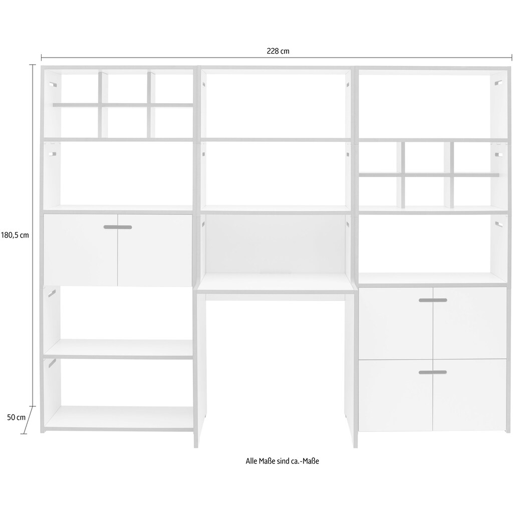 Tojo Büro-Set »schreib & hochstapler Wand-Set«, (Set, 19 St.), in zwei Farben, mit integriertem Arbeitsplatz, Breite/Höhe228/180,5 cm