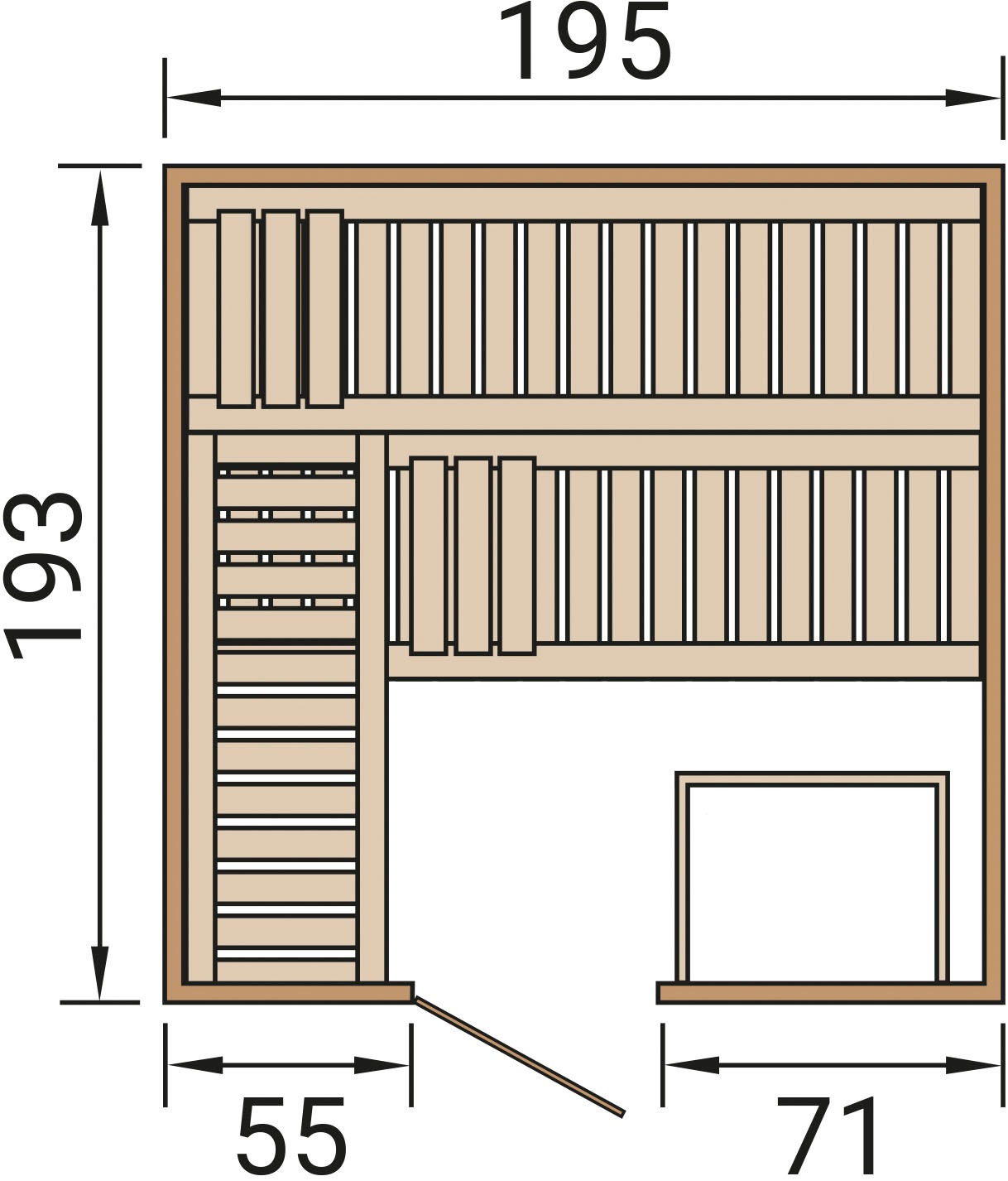 weka Sauna »Premium-Massiv-Elementsauna KEMI 4«, Blockbohlen, vorgefertigte Elemente, moderne Ganzglastür