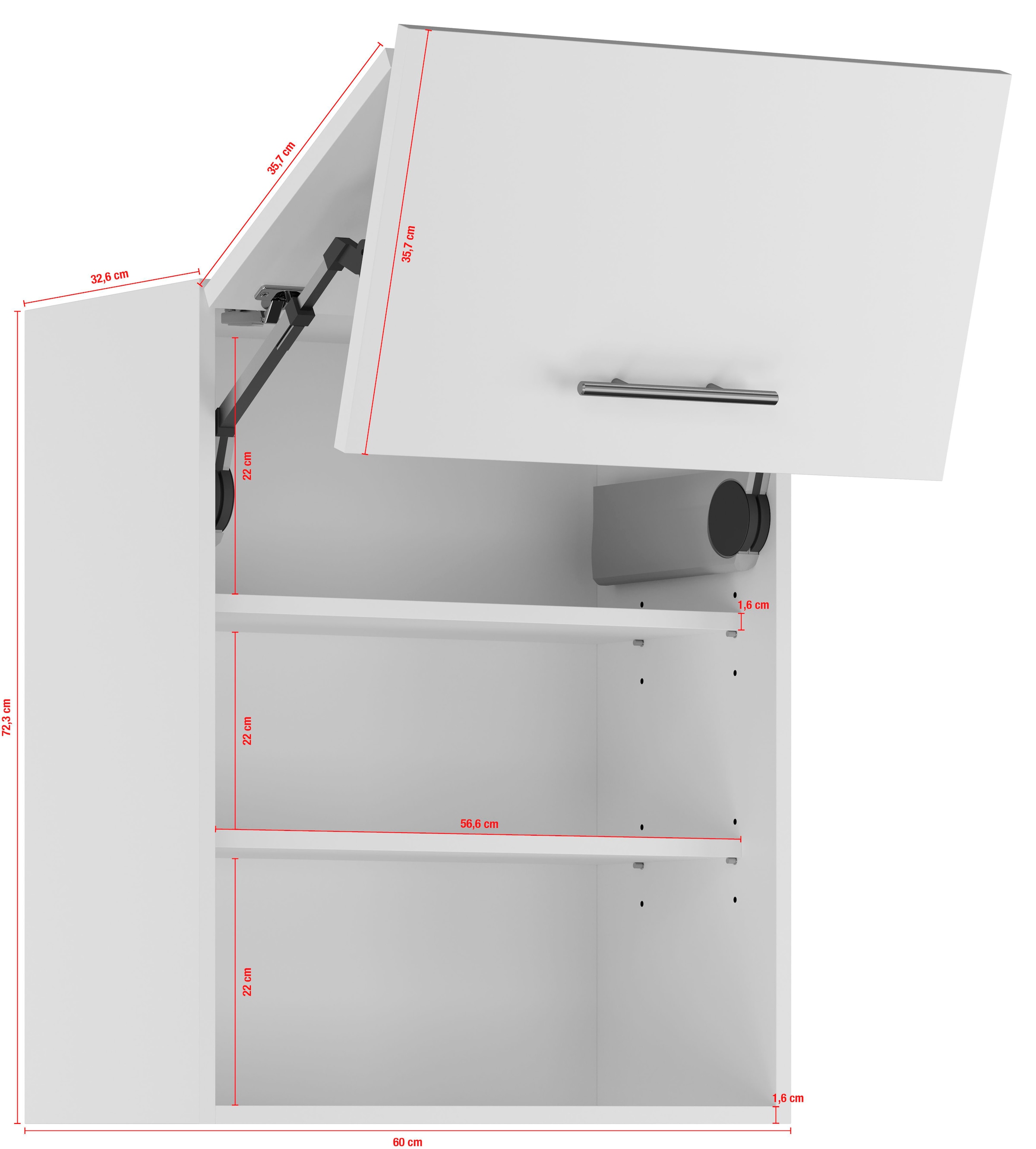 IMPULS KÜCHEN Faltlifthängeschrank »"Turin", Breite/Höhe: 60/72,3 cm«, vormontiert, mit Drehtüren, mit verstellbaren Fachböden