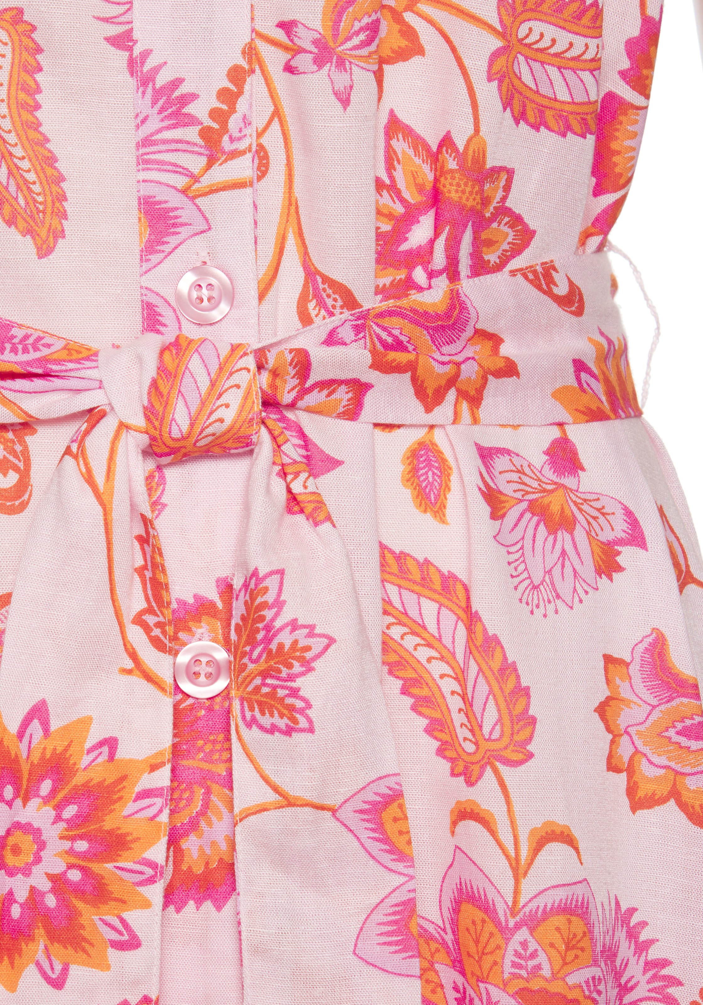LASCANA Hemdblusenkleid, (mit Bindegürtel), aus Leinenmischgewebe, Seitennahttaschen, Alloverprint
