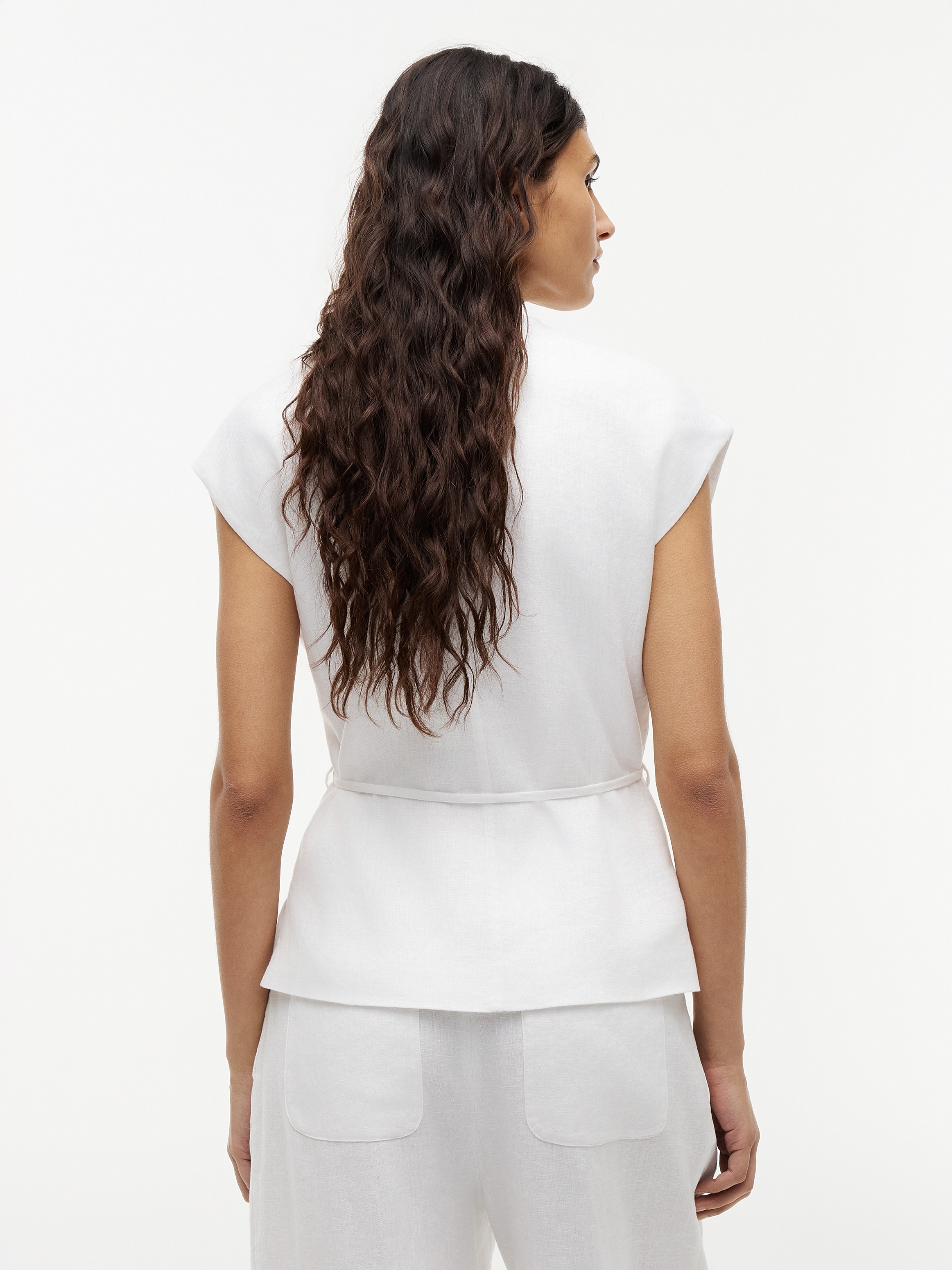 Tommy Hilfiger Wickelbluse »ESS LINEN WRAP TIE NS VEST« Materialmix, Bindeband