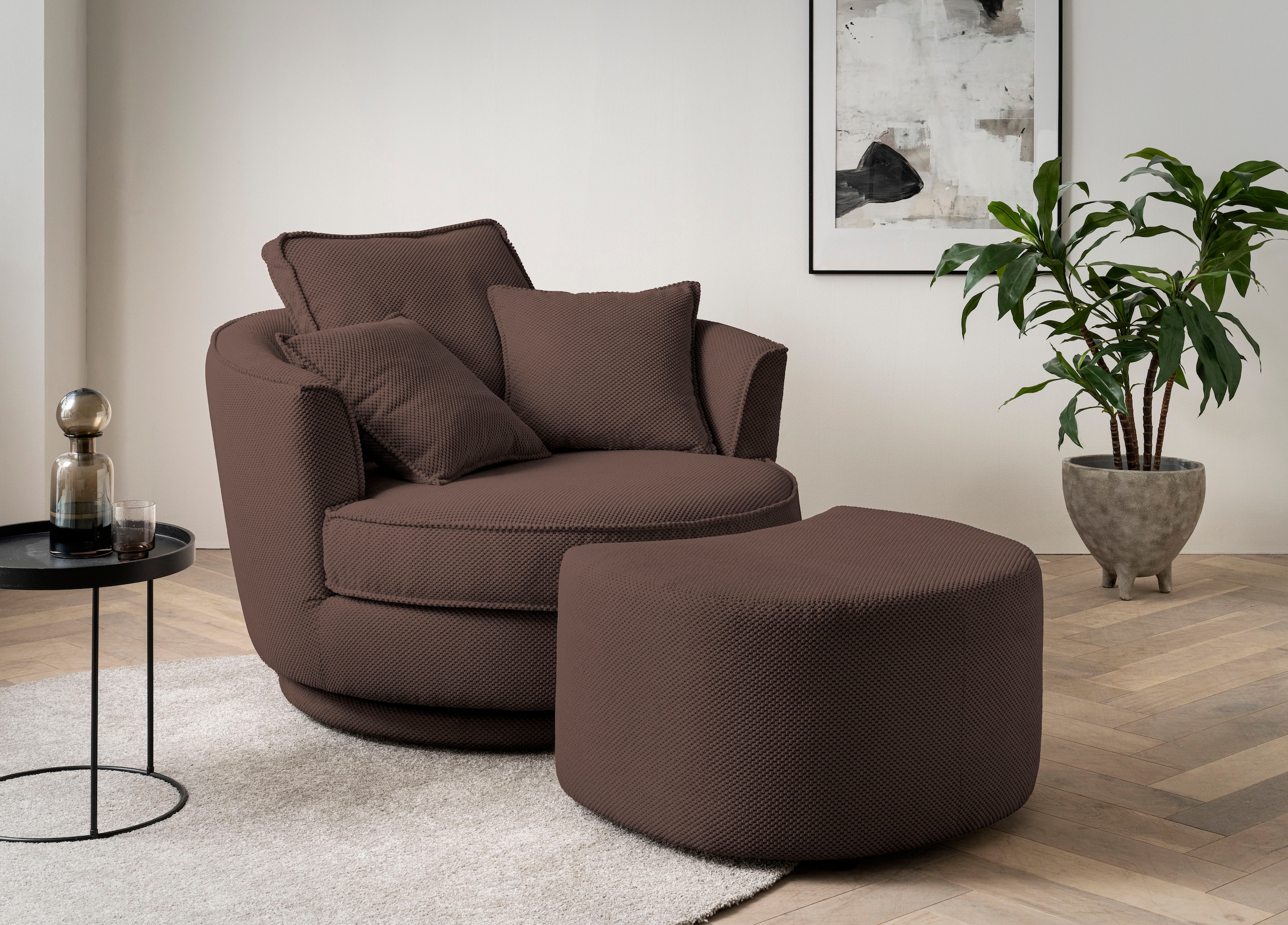 Home affaire Drehsessel "MAISIE Webvelours, Love Seat XXL Lese-Sessel, Big-Sessel mit Hocker," 2 Stk. tlg. Set in MEGA CORD und Web-Velours, drehbar 360 Grad