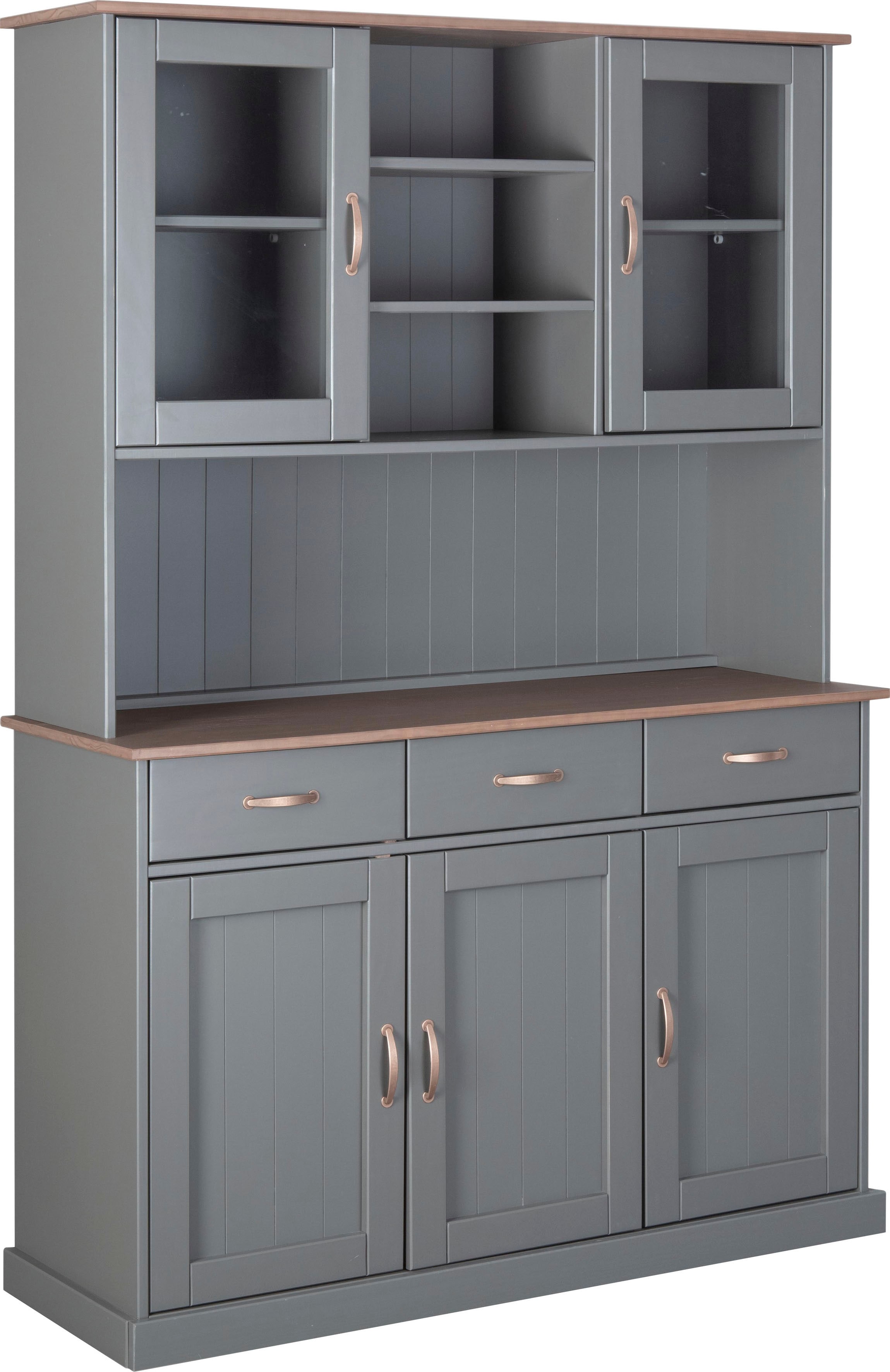 Inter Link Grau Braun Buffet "Luzerna Kiefer Massivholz Fsc Küchenschrank Vitrinenschrank" Geschirrschrank Im Landhausstil Bxtxh: 131 X 45 X 190 Cm von Baur