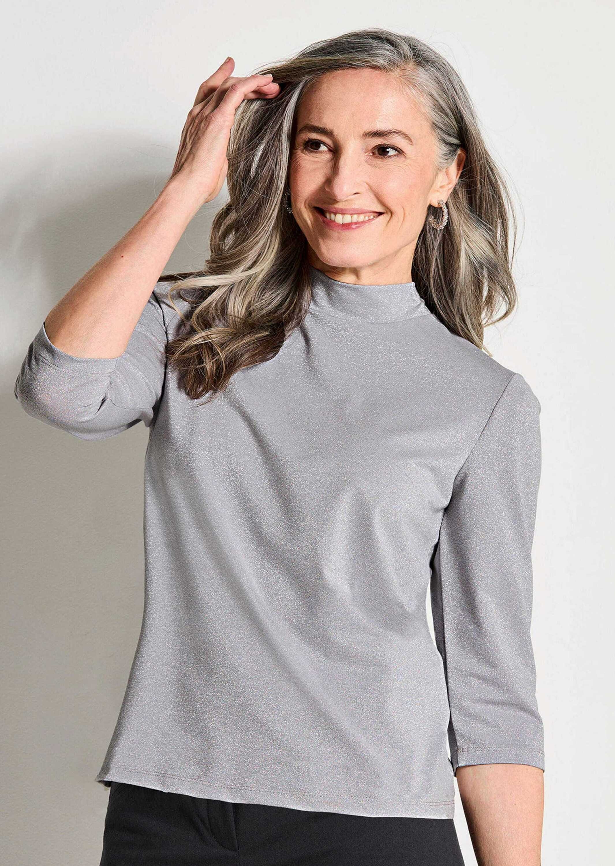GOLDNER Langarmshirt »Kurzgröße Shirt aus glänzendem Viskose-Jersey«