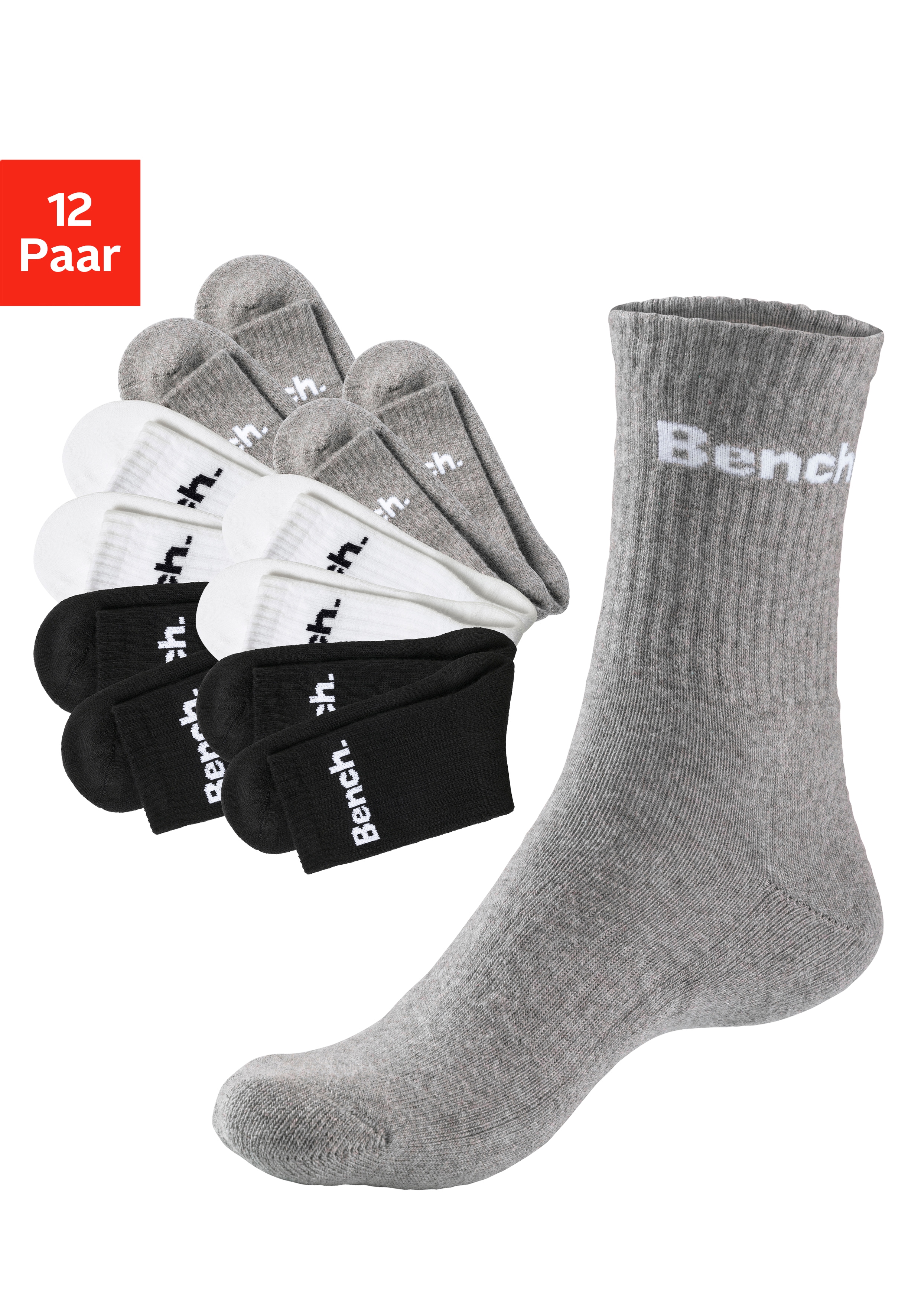 Bench. Tennissocken "Damen Herren Sportsocken, Laufsocken, Crew Socken" Packung, 12 Stk. tlg. mit Fuß Polsterung, Baumwoll Frottee