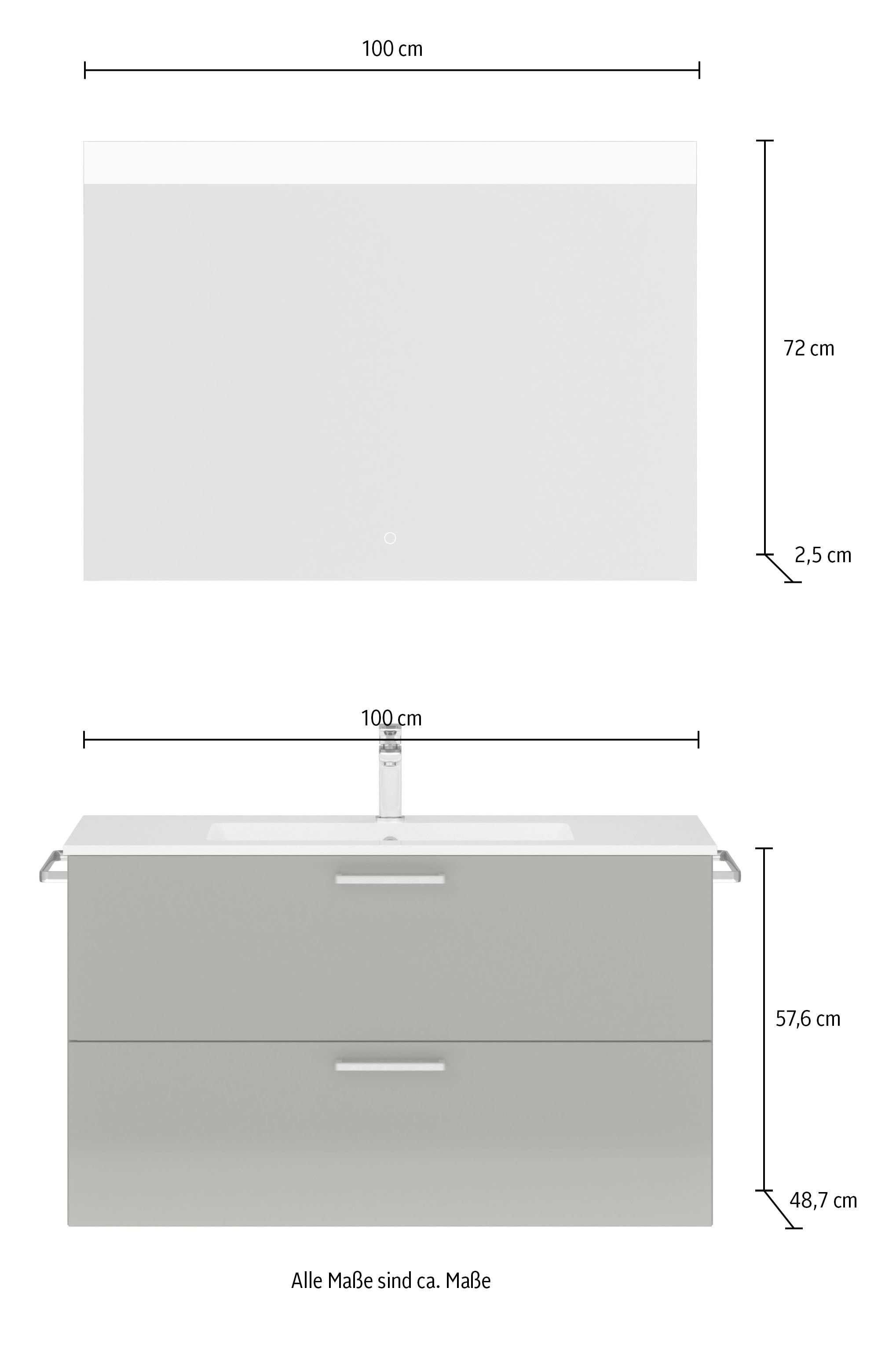 nobilia® Badmöbel-Set »Tolvina«, (2 St., vormontiert, mit Soft-Close), inkl. Spiegel mit Touch-Sensor, in vier Breiten