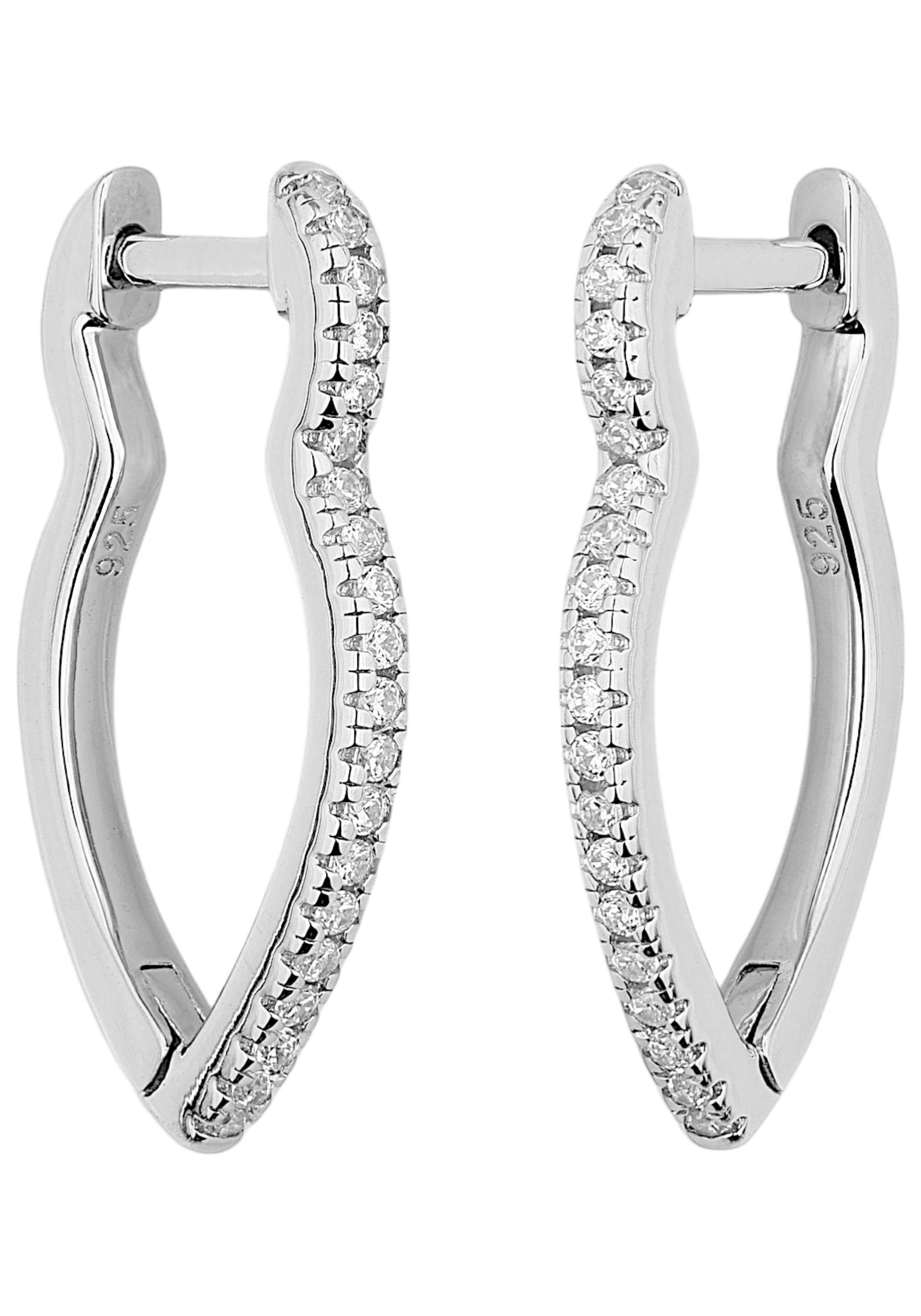 JOBO Paar Creolen »Ohrringe spitz 20 mm mit 40 Zirkonia« 925 Silber rhodiniert oder vergoldet