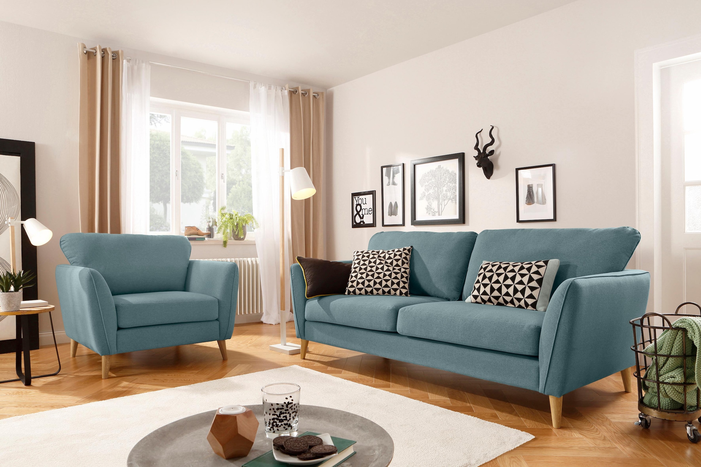 Home affaire 3-Sitzer »MARSEILLE Sofa 206 cm«, mit Massivholzbeinen aus Eiche, verschiedene Bezüge und Farbvarianten