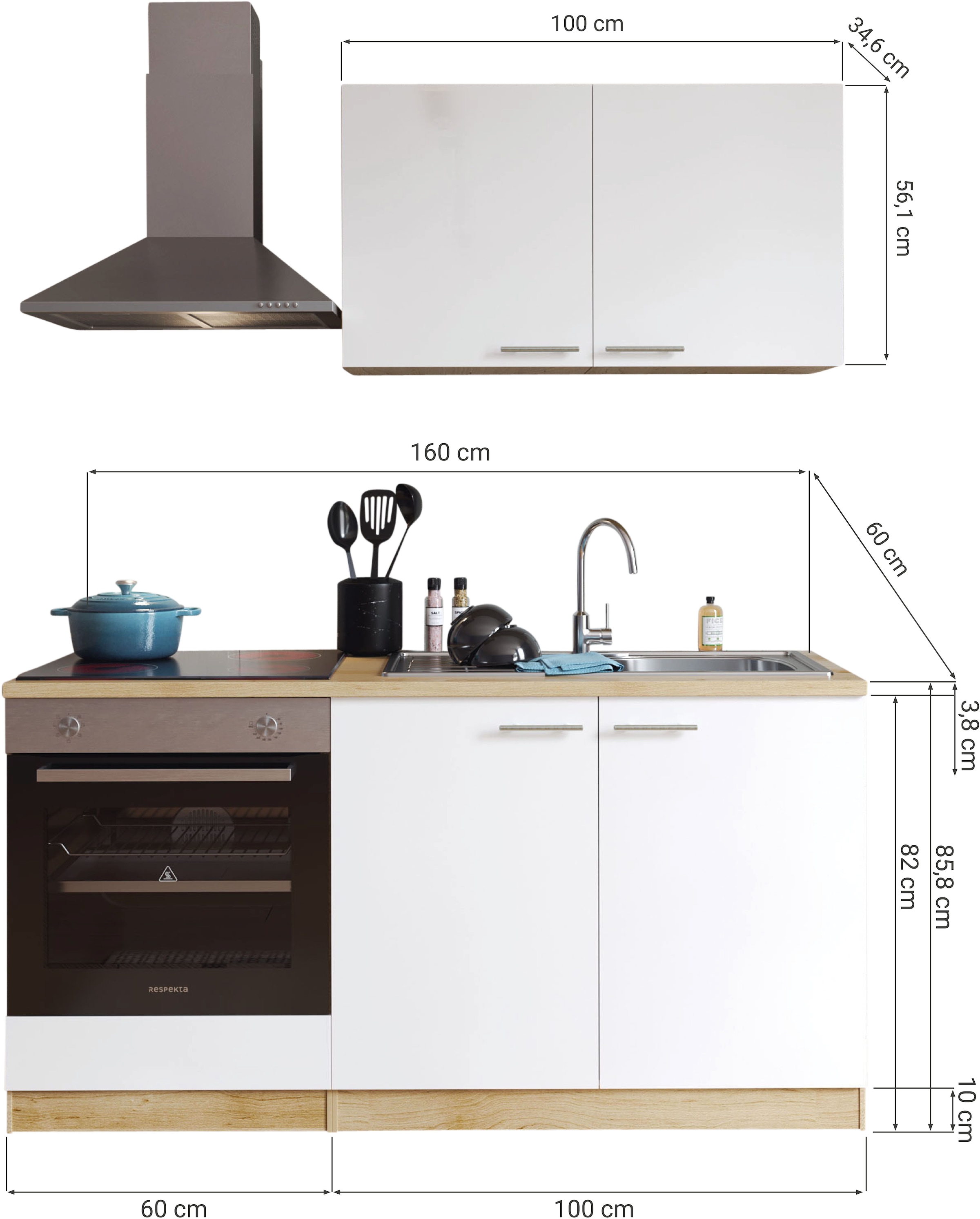RESPEKTA Pantryküche »Merle« Breite 160 cm, mit E-Geräten, Soft-Close, wahlweise mit Induktion