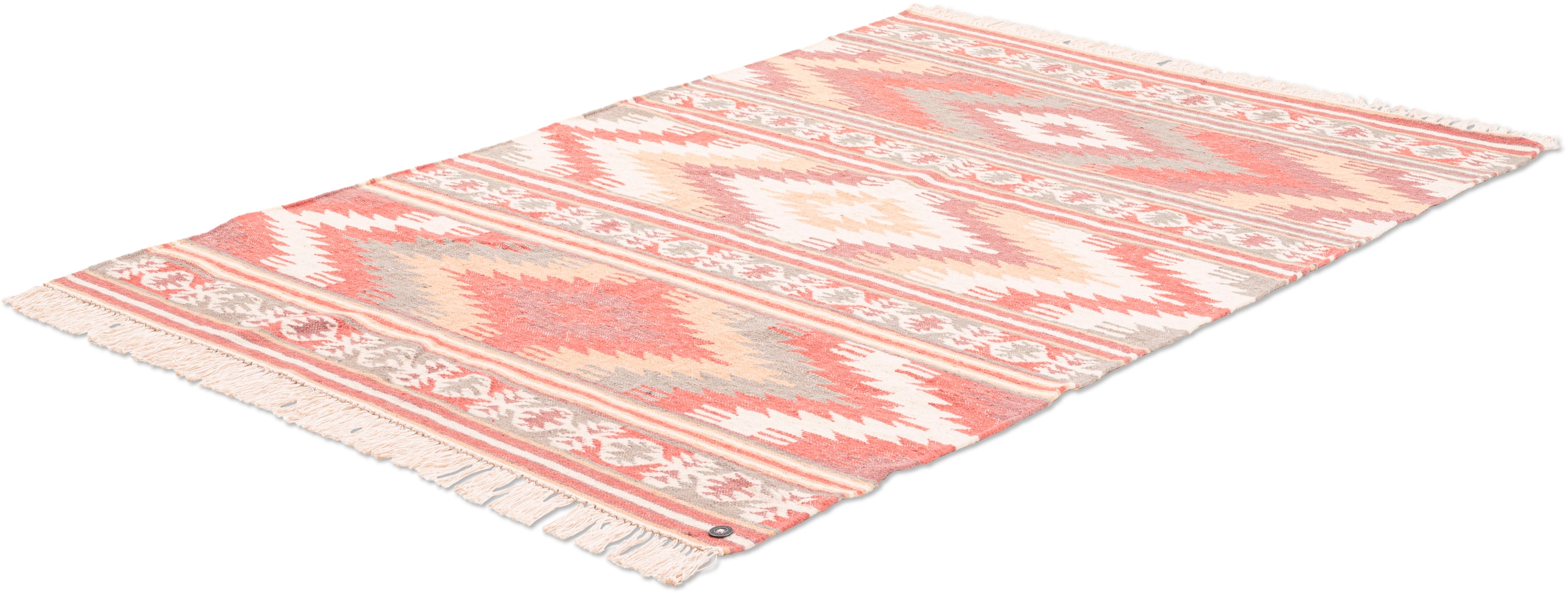 TOM TAILOR HOME Wollteppich »Kelim Colors I«, rechteckig, 5 mm Höhe, reine Wolle, robust und strapazierfähig, mit Fransen, Boho-Style