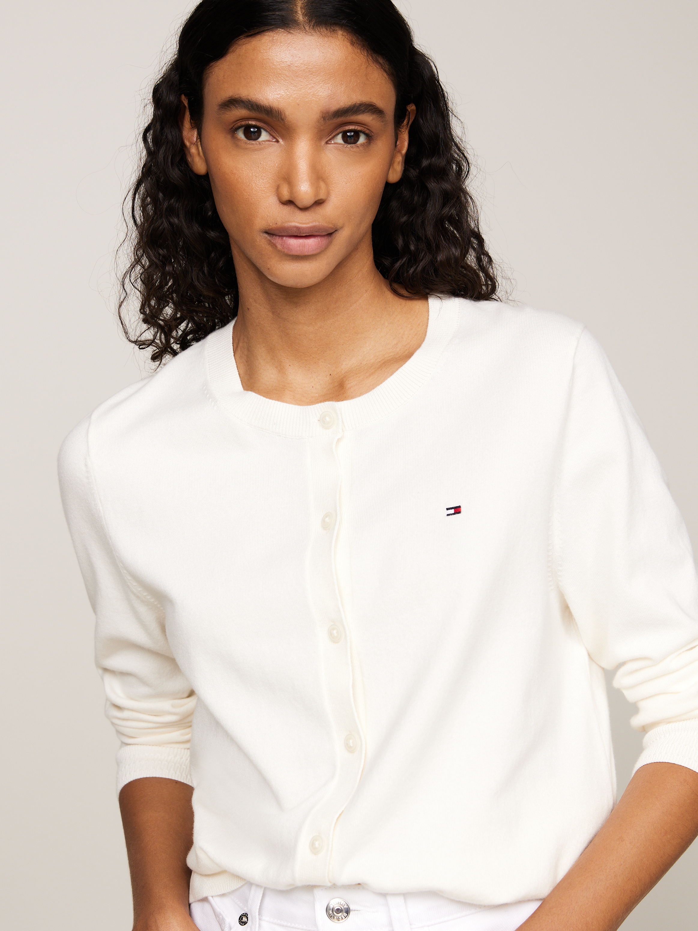 Tommy Hilfiger Strickjacke Baumwollmischung, goldfarbene Knöpfe