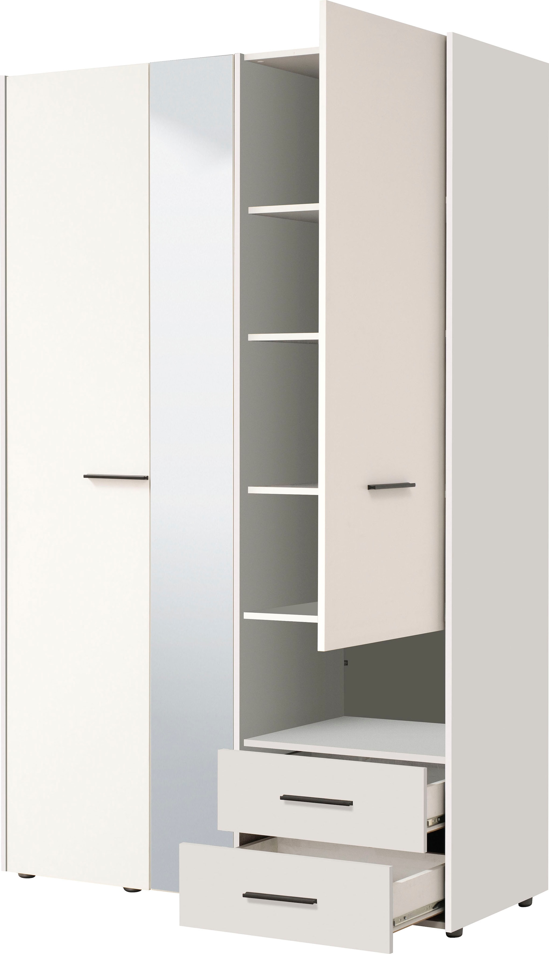 INOSIGN Kleiderschrank »Leon, FSC® -zertifiziertem Holzwerkstoff«, mit Spiegel, Innenausstattung und 2 Schubladen, 127,5x55x205,5cm